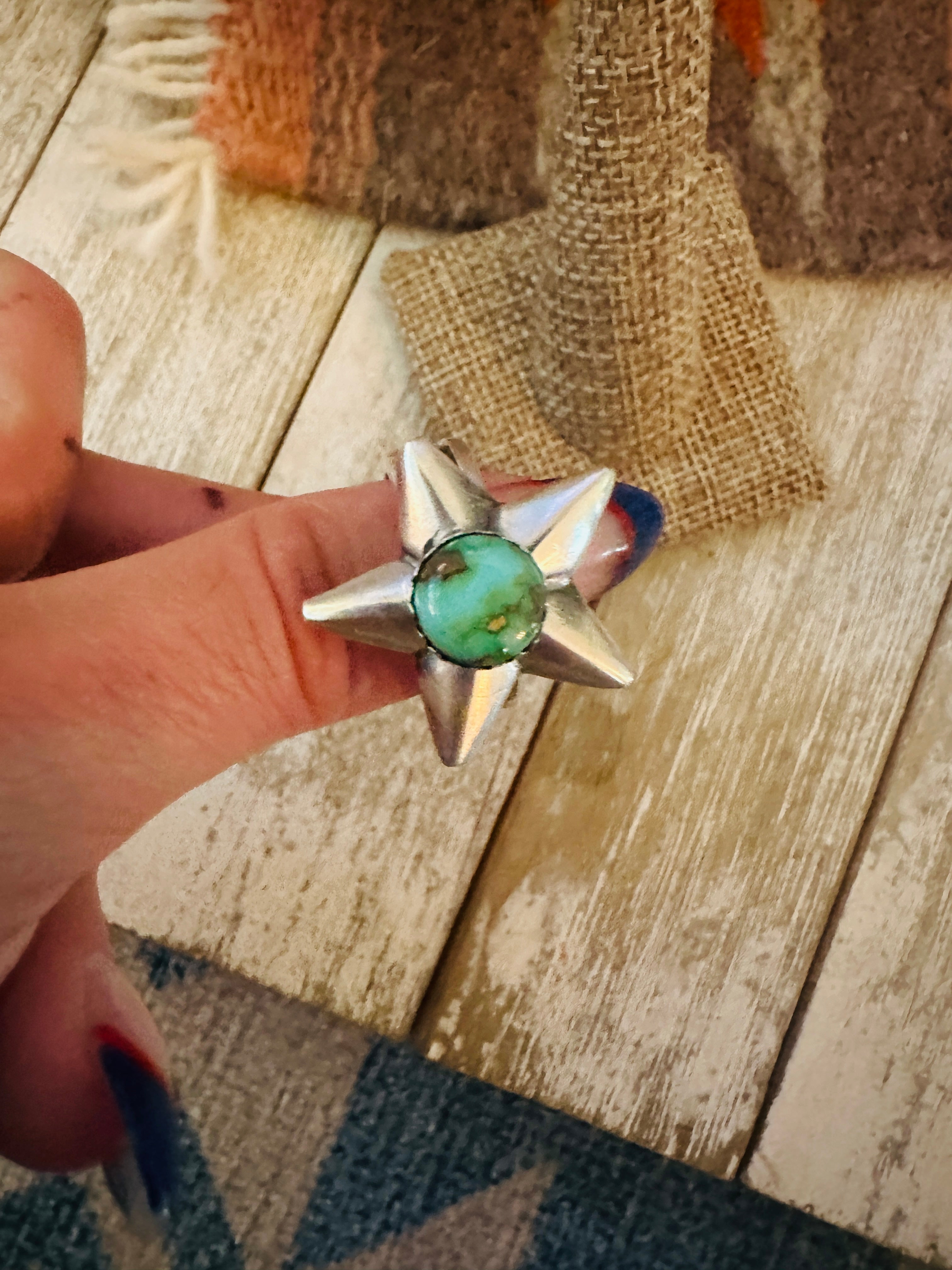 Handcrafted Sterling Silver & Turquoise Adjustable Star Ring