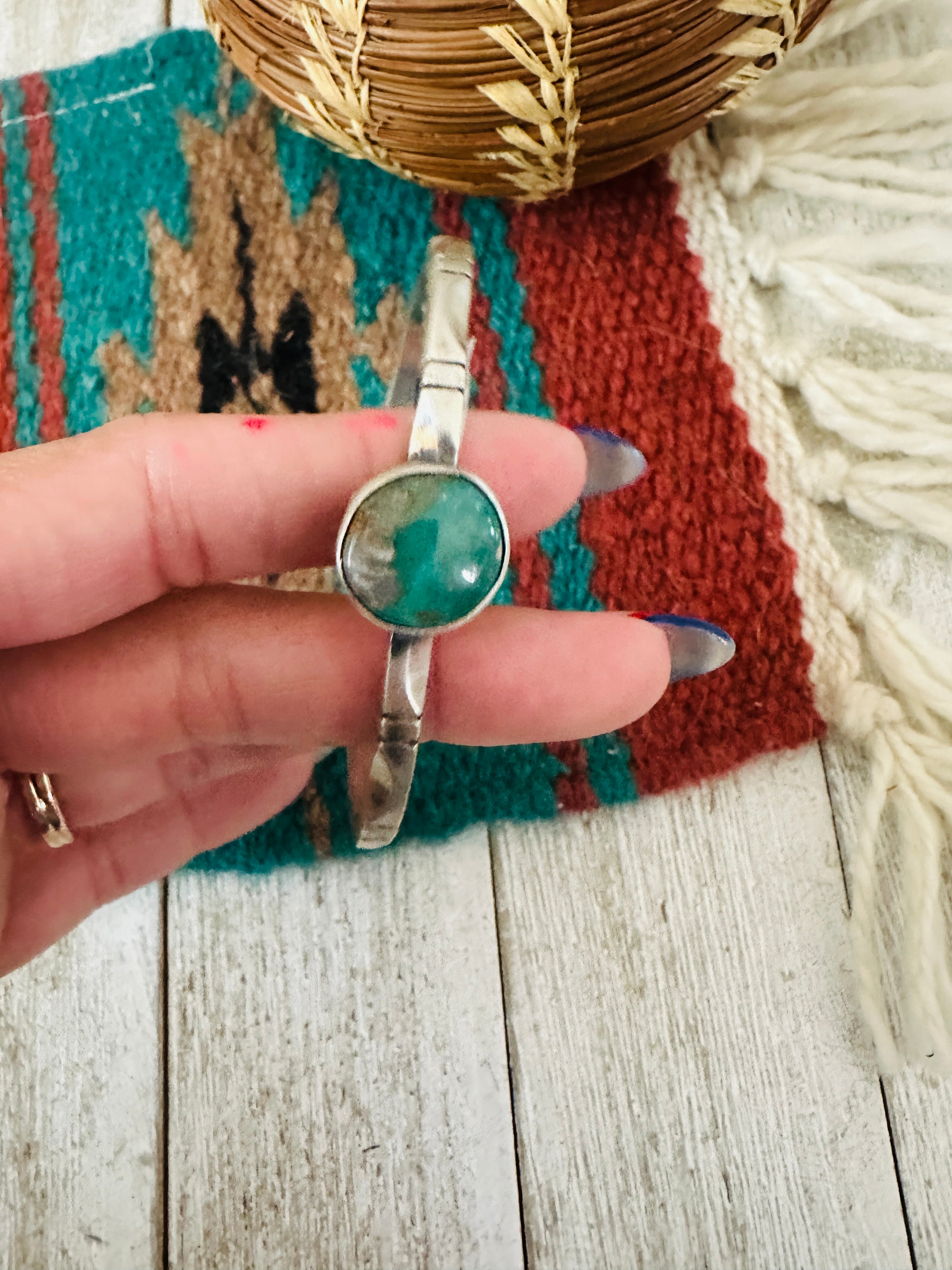 Handcrafted Sterling Silver & Royston Turquoise Cuff Bracelet by Tahe