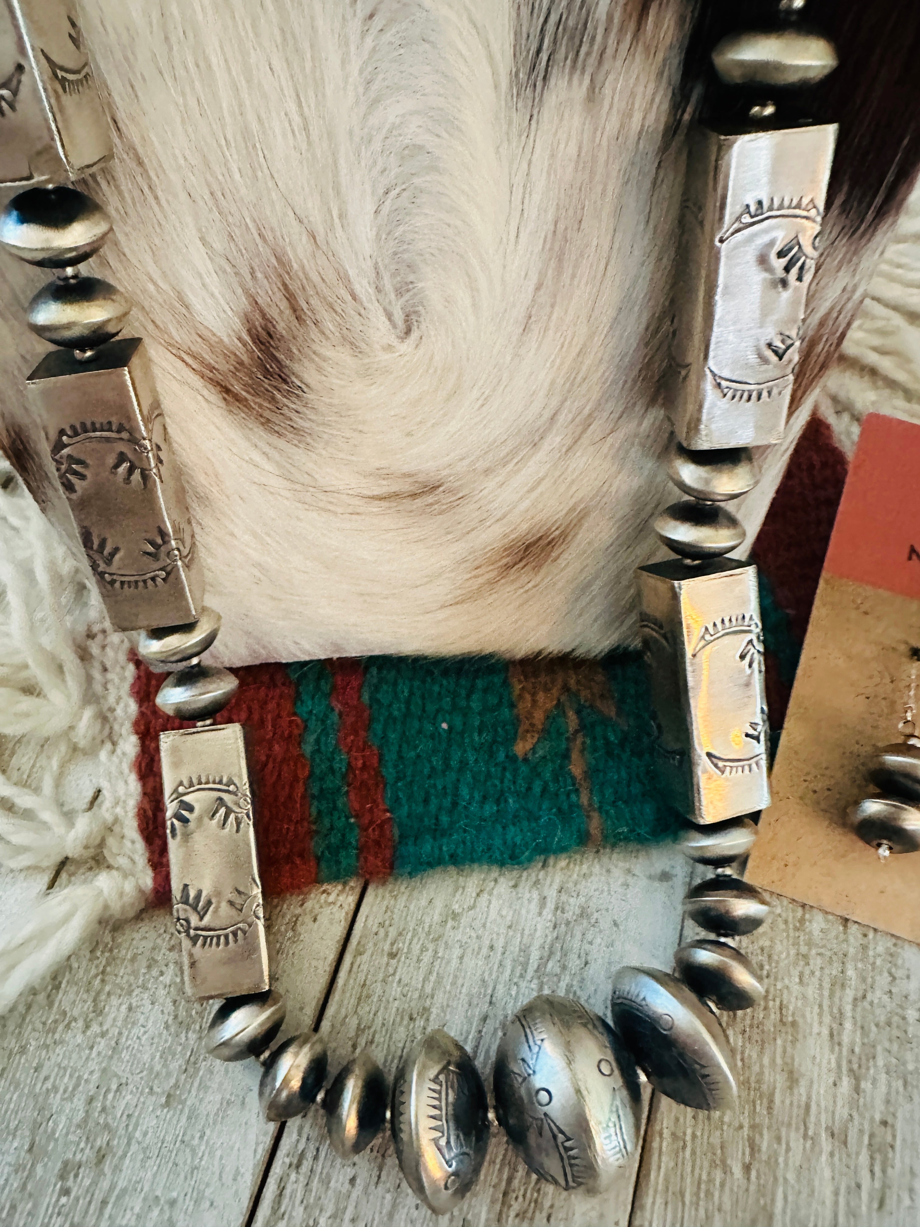 Handcrafted & Hand Stamped Sterling Silver Beaded Necklace & Earring Set