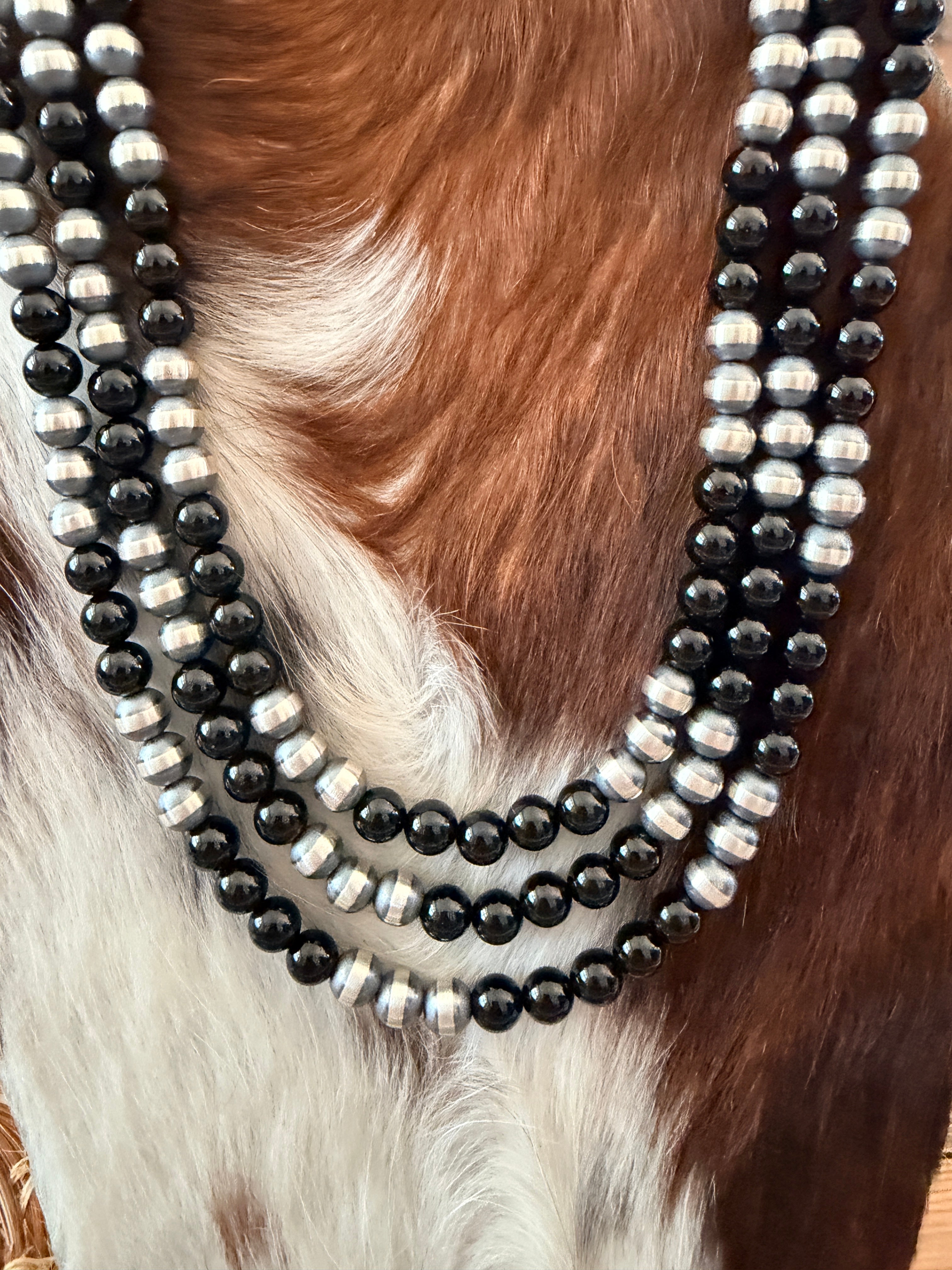 Handcrafted Sterling Silver Pearl & Onyx Beaded Necklace