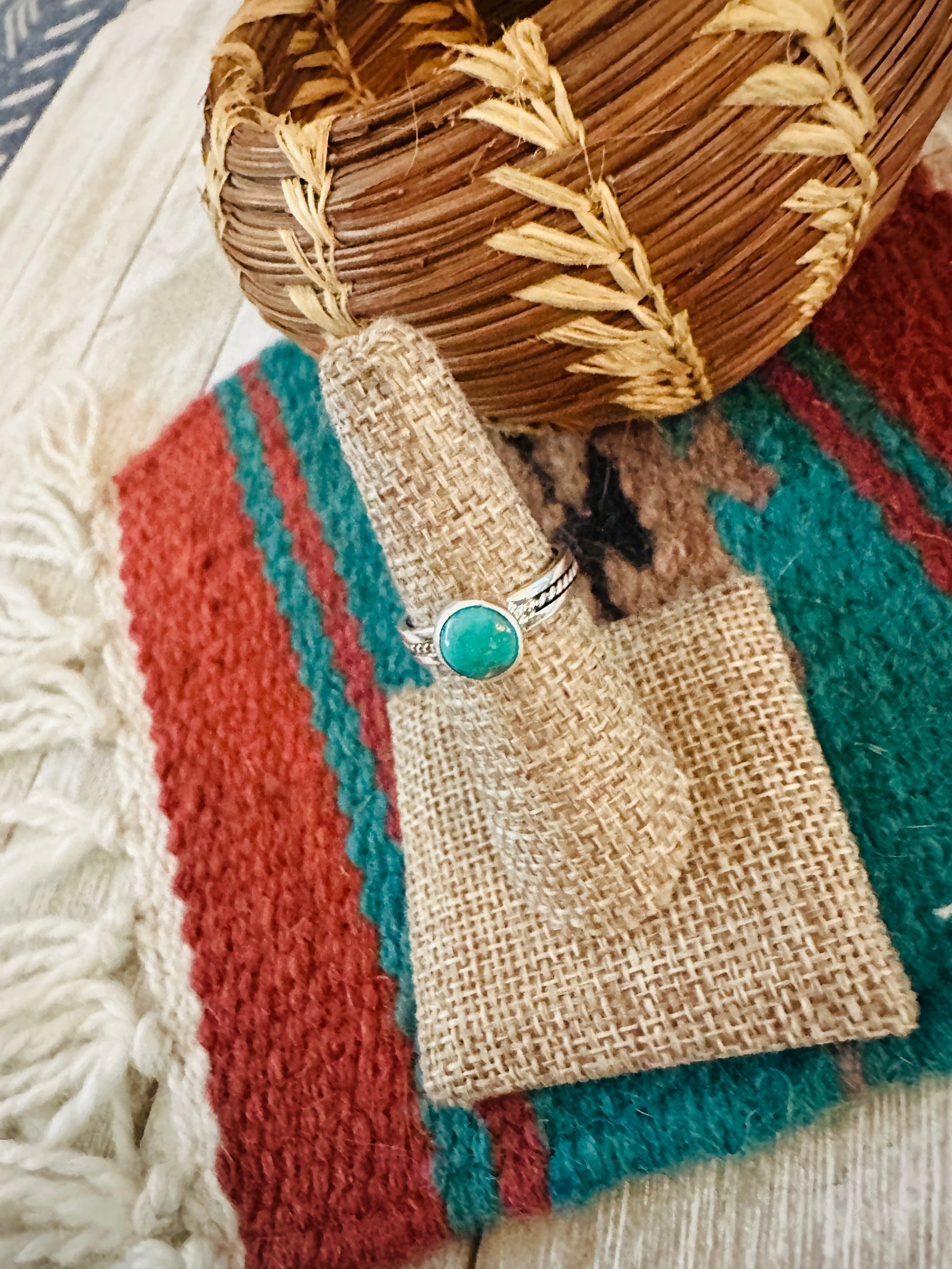 Handcrafted Turquoise & Sterling Silver Ring Size 7