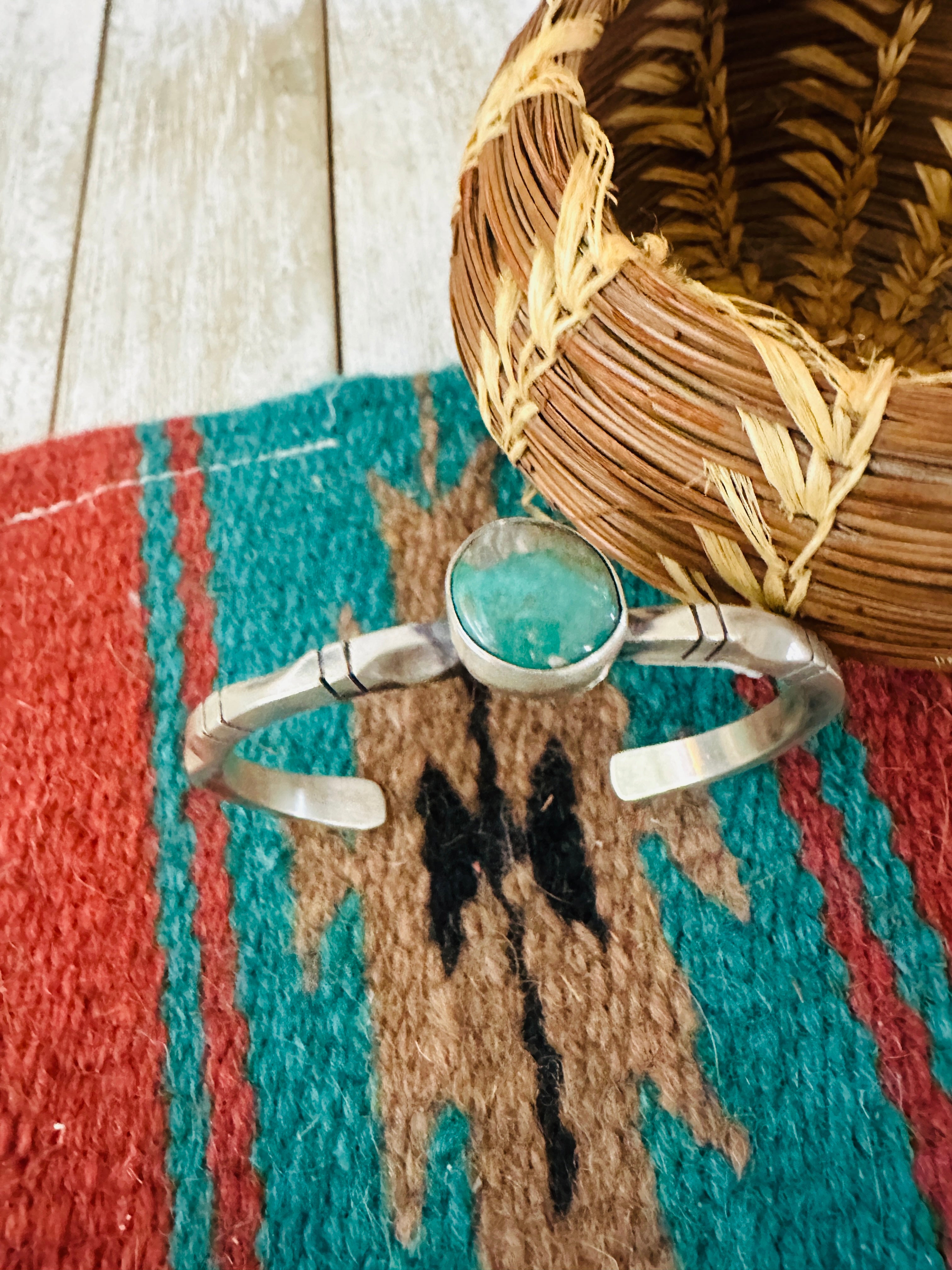 Handcrafted Sterling Silver & Royston Turquoise Cuff Bracelet by Tahe