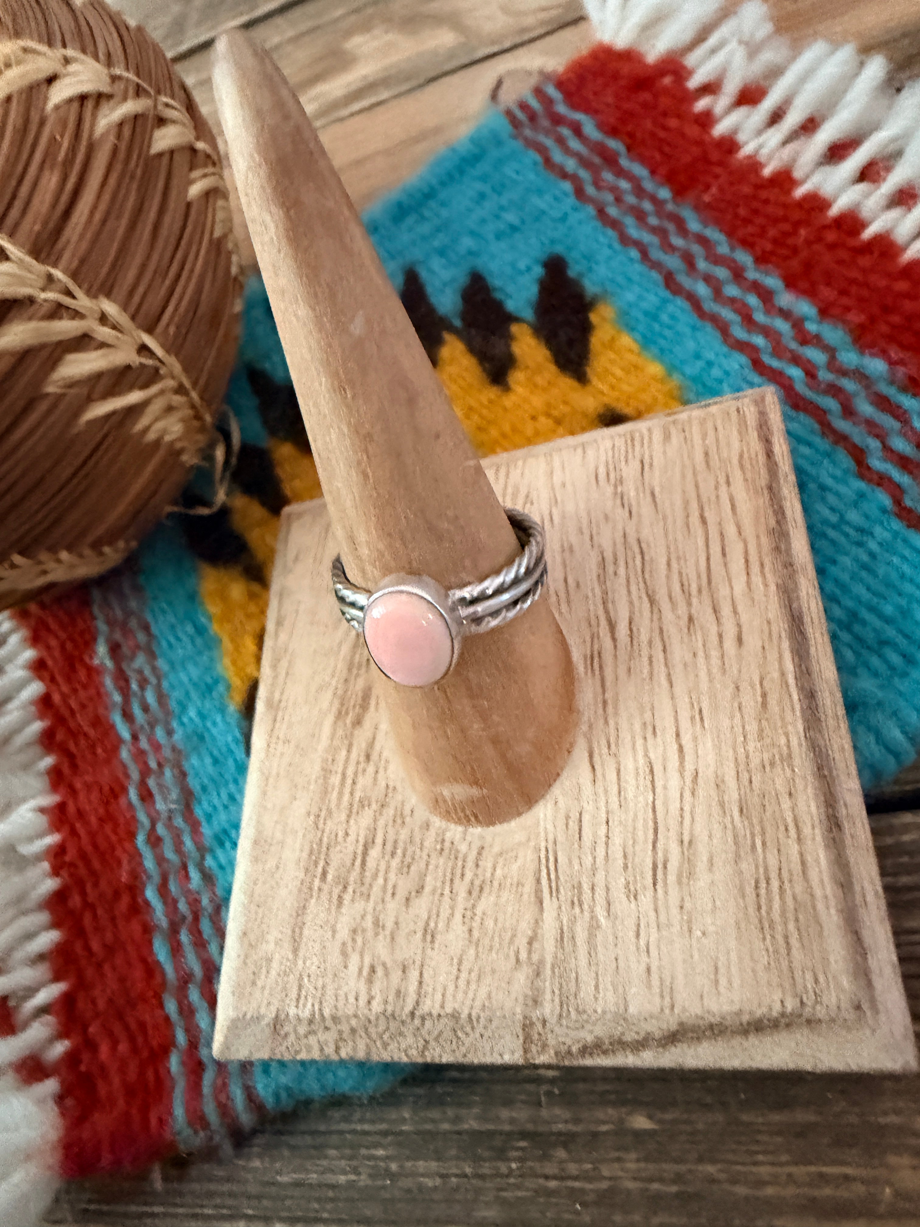 Handcrafted Queen Pink Conch and Sterling Silver Ring size 8