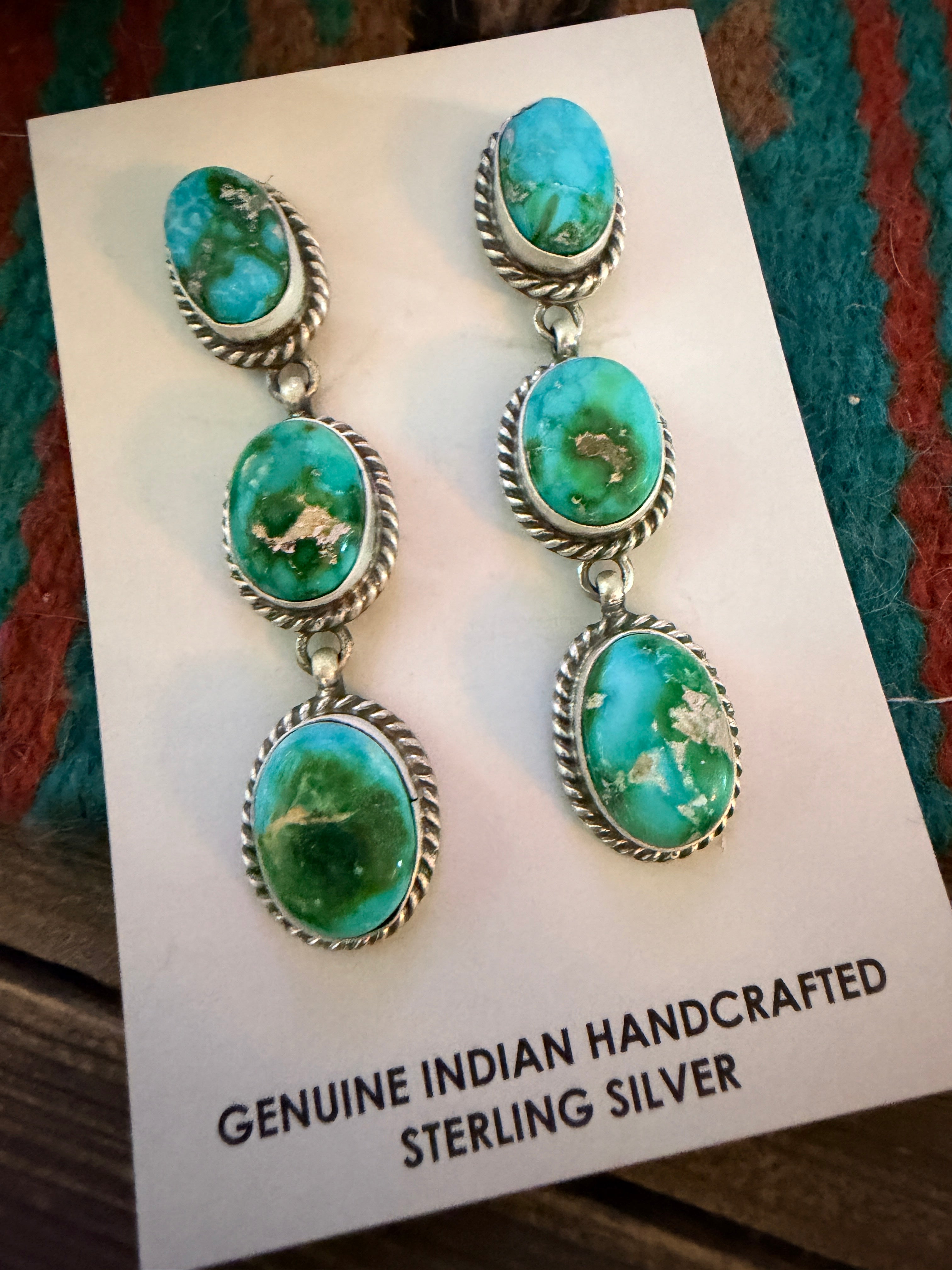 Handcrafted Sonoran Mountain Turquoise & Sterling Silver Dangle Earrings
