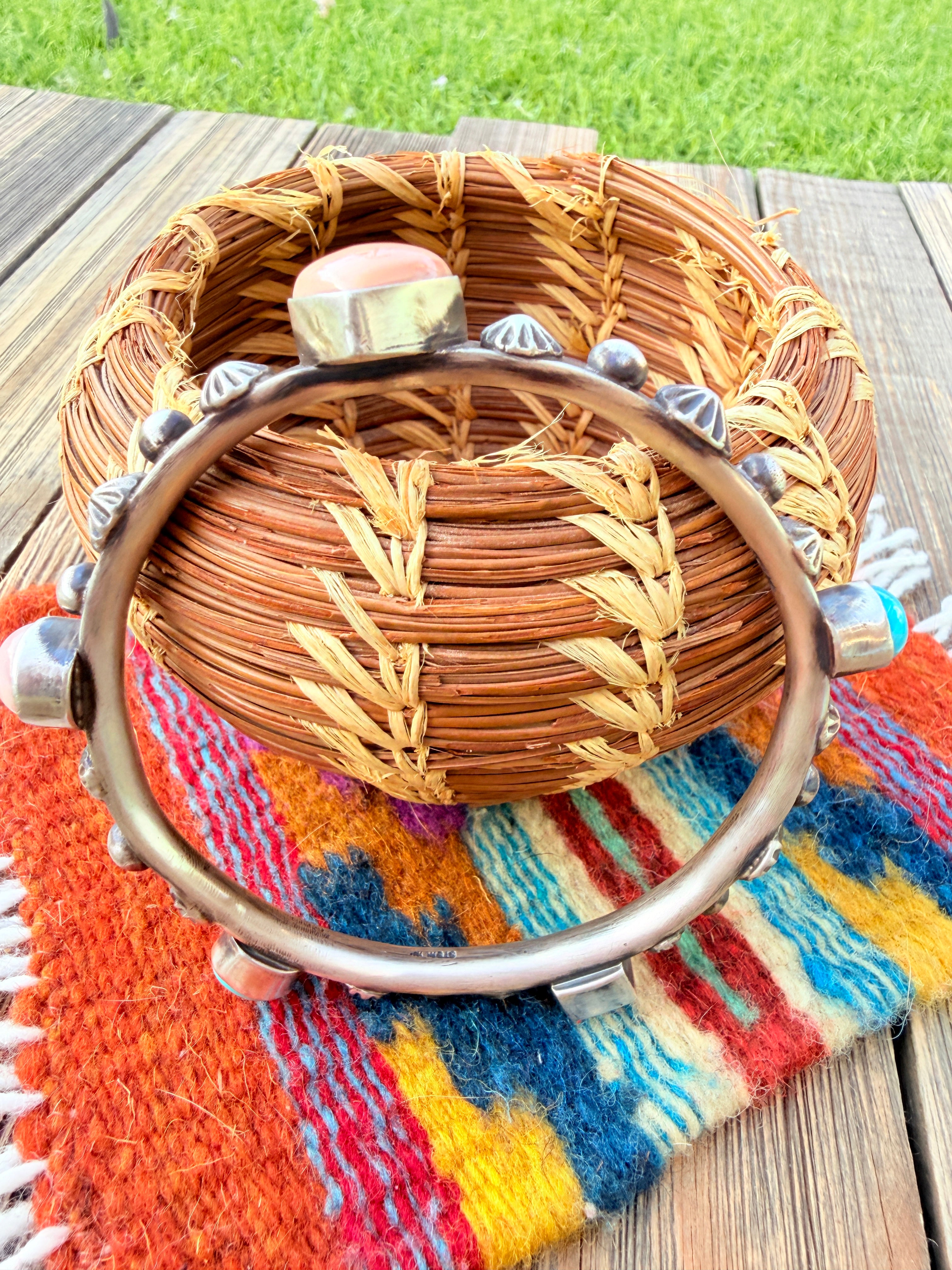 Handcrafted Multi Stone & Sterling Silver Bangle Bracelet by Chimney Butte