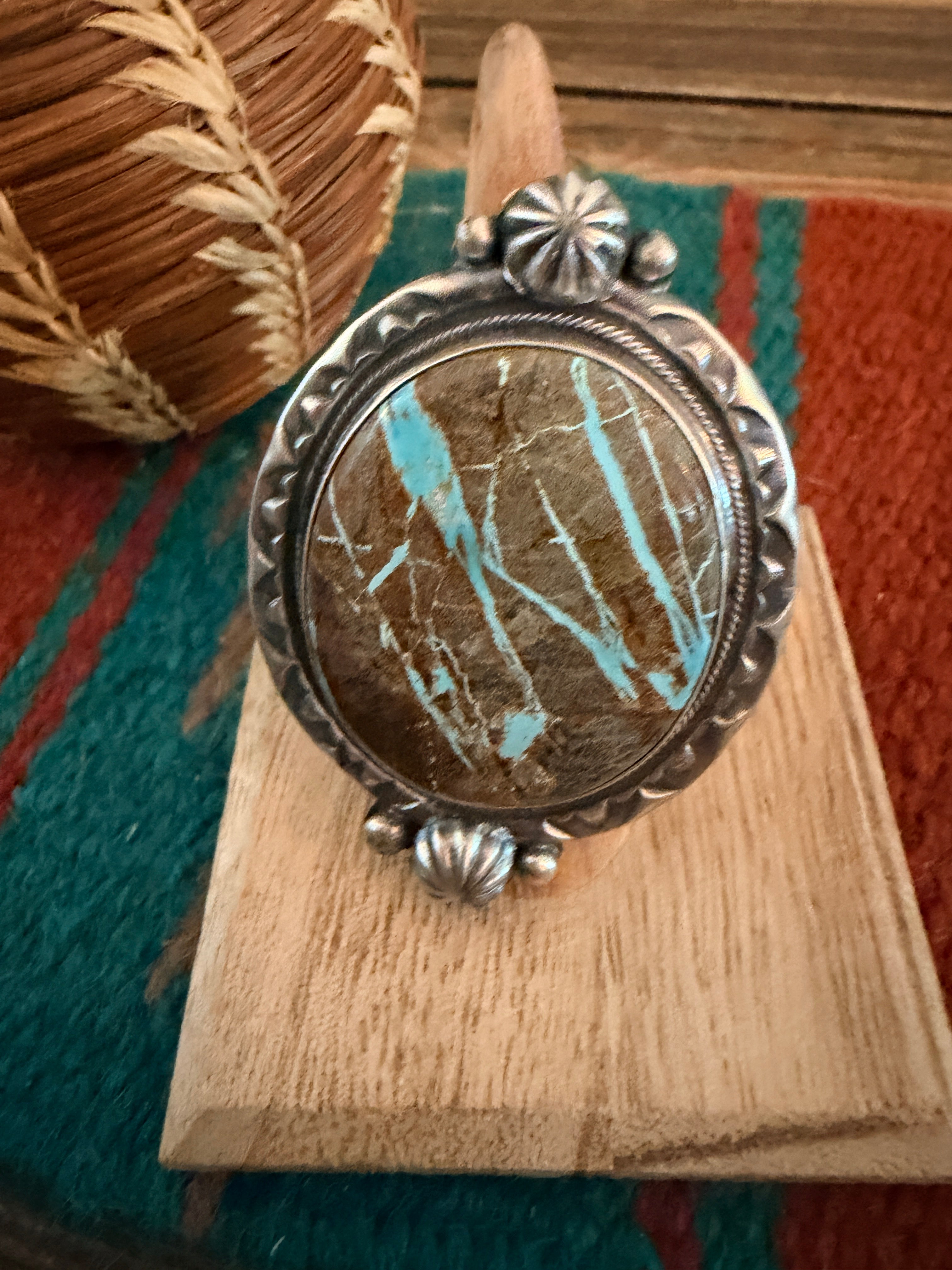 Handcrafted Royston Ribbon Turquoise Sterling Silver Cluster Adjustable Ring