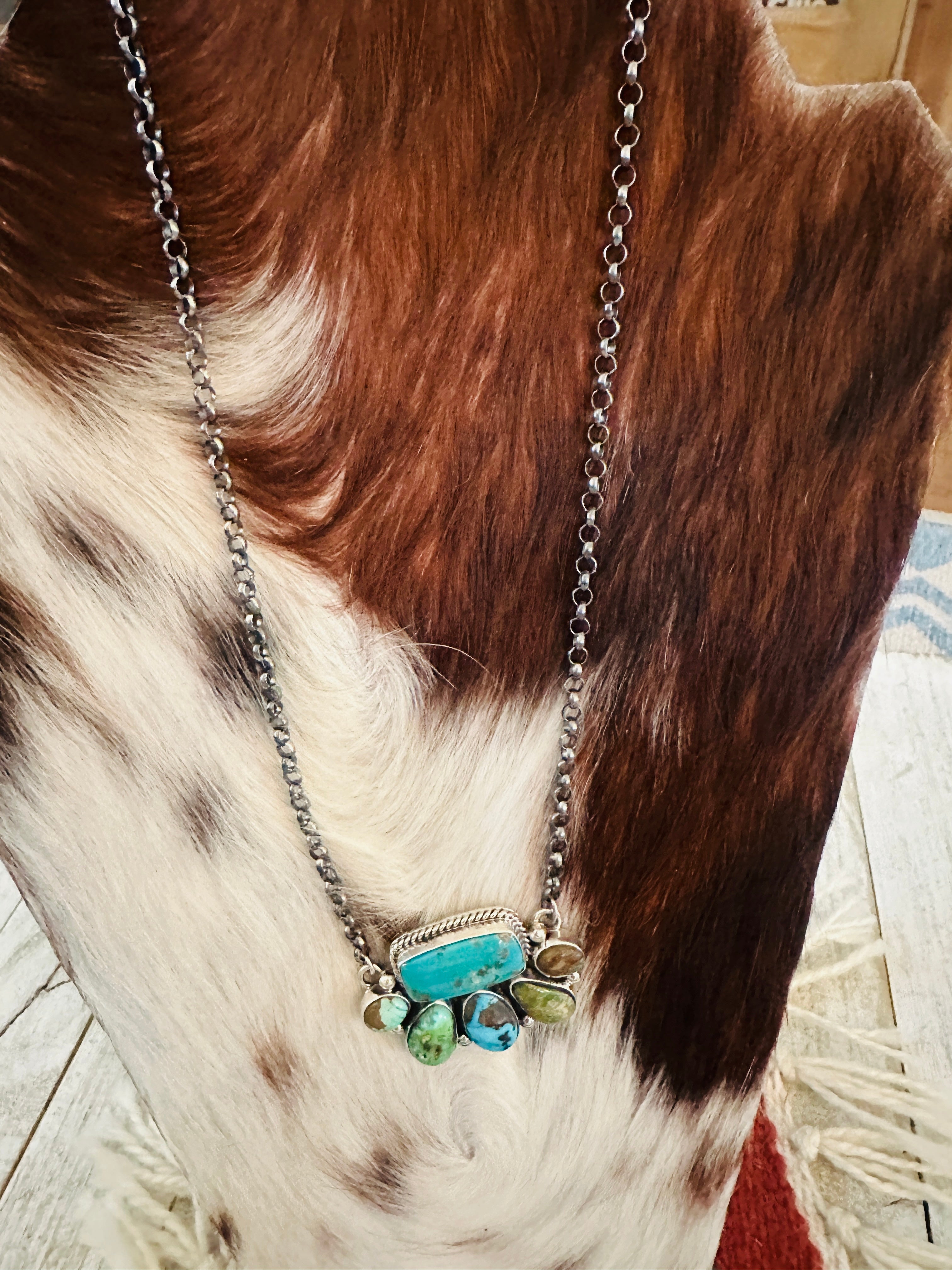 Handcrafted Sterling Silver & Turquoise Cluster Necklace by Emerson Thompson