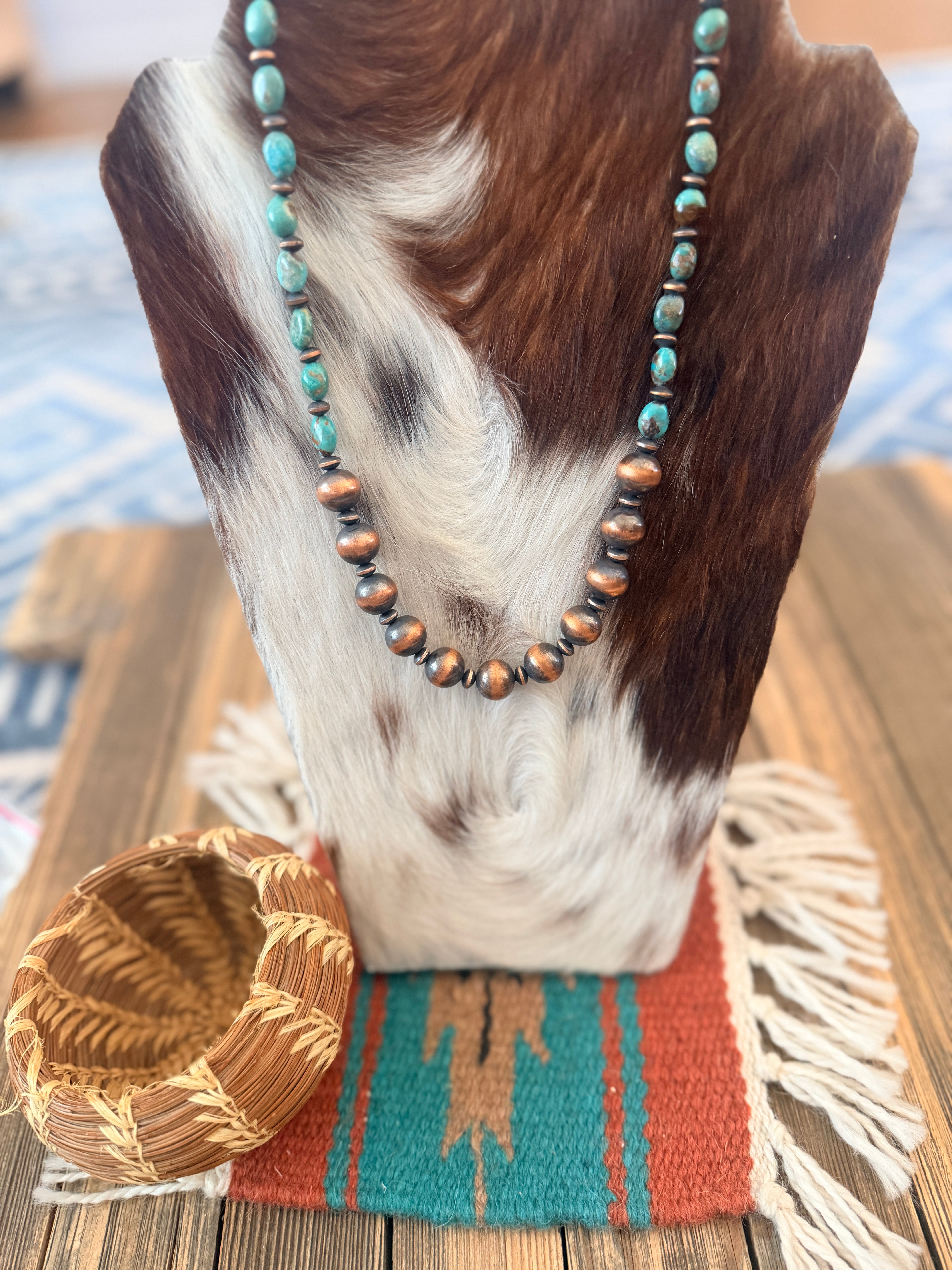 Handcrafted Turquoise & Copper 20” Beaded Necklace