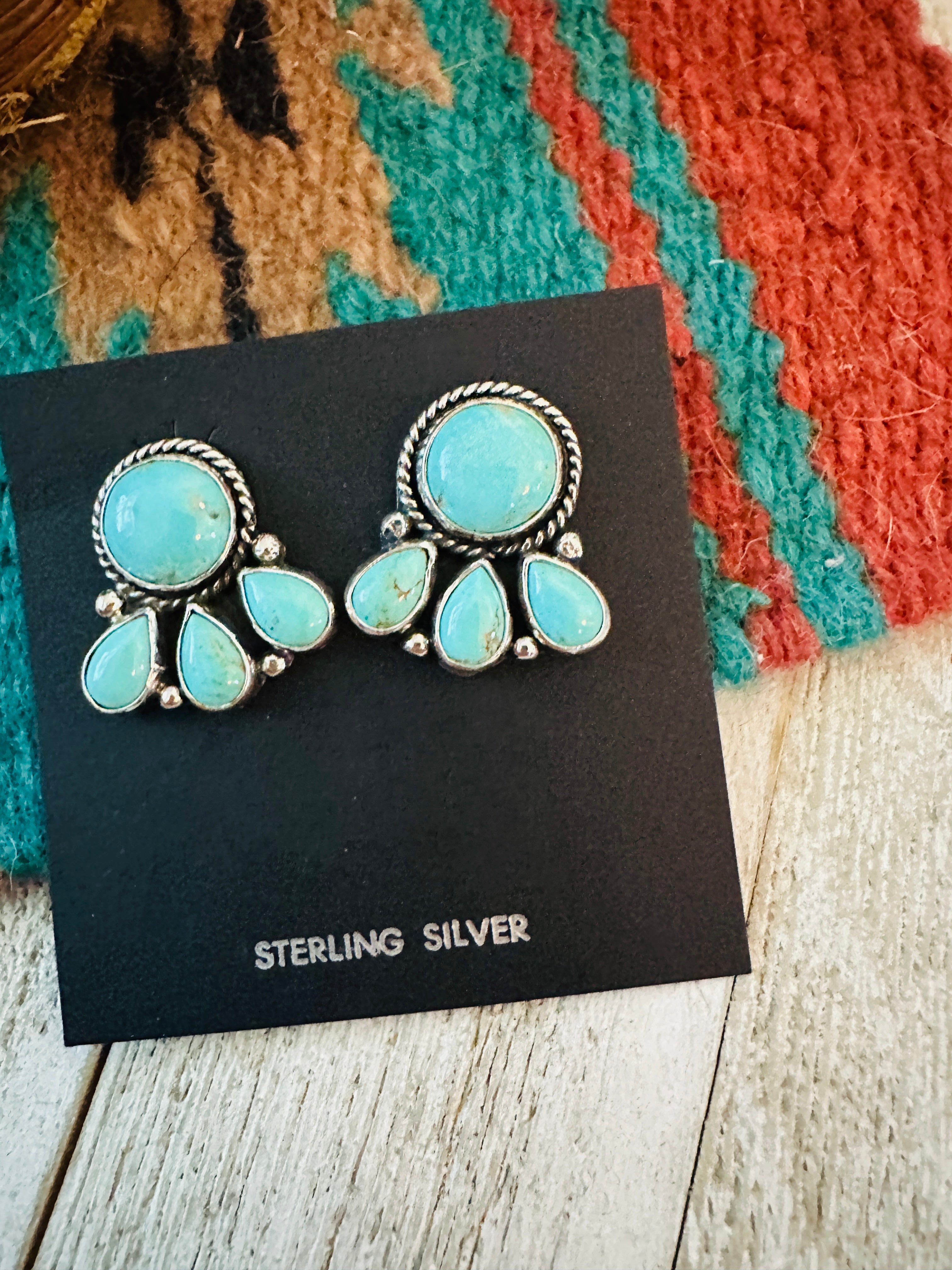 Handcrafted Sterling Silver & Turquoise Cluster Post Earrings