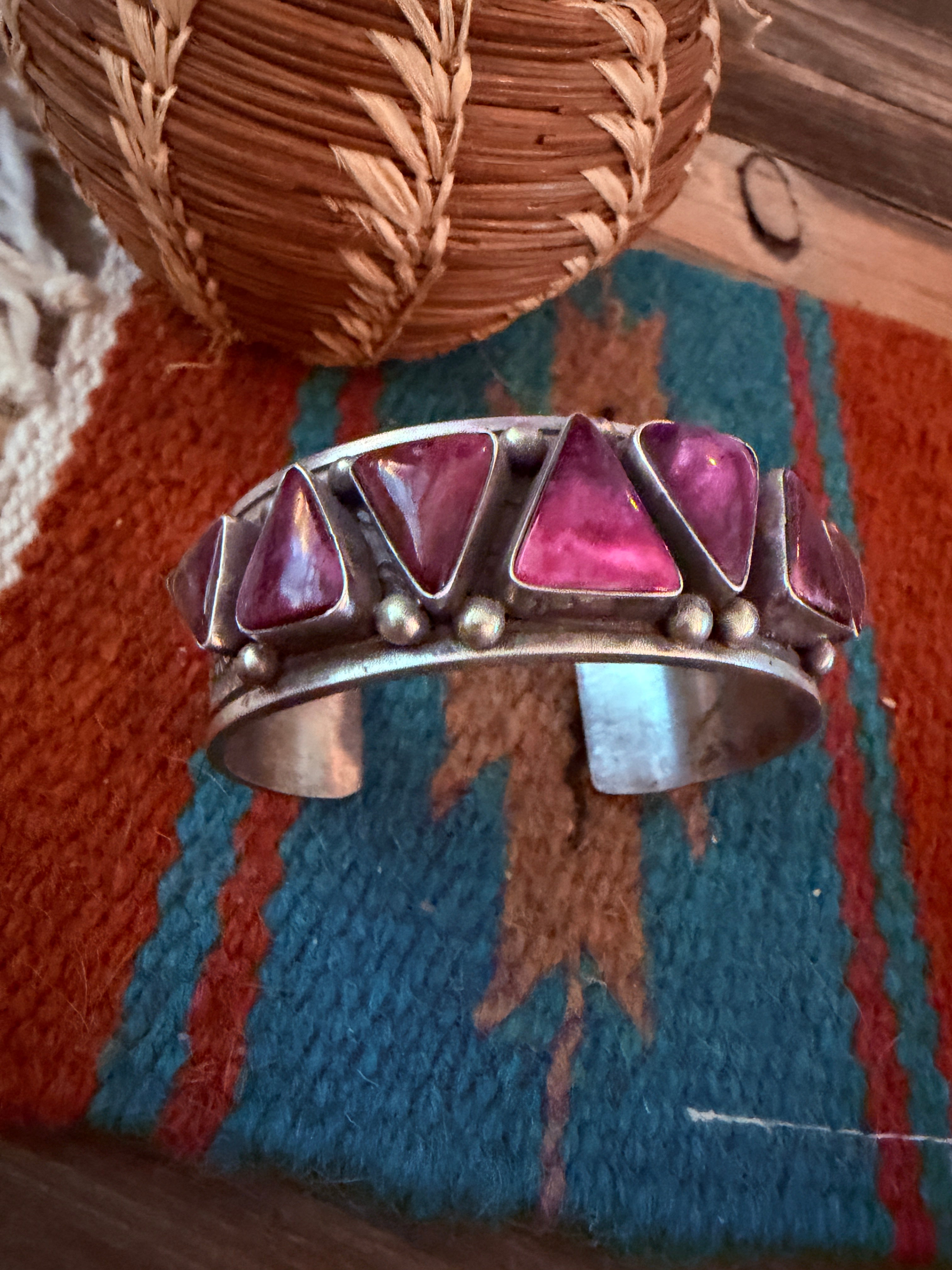 Handcrafted Purple Spiny & Sterling Silver Cuff Bracelet by Kathleen Chavez