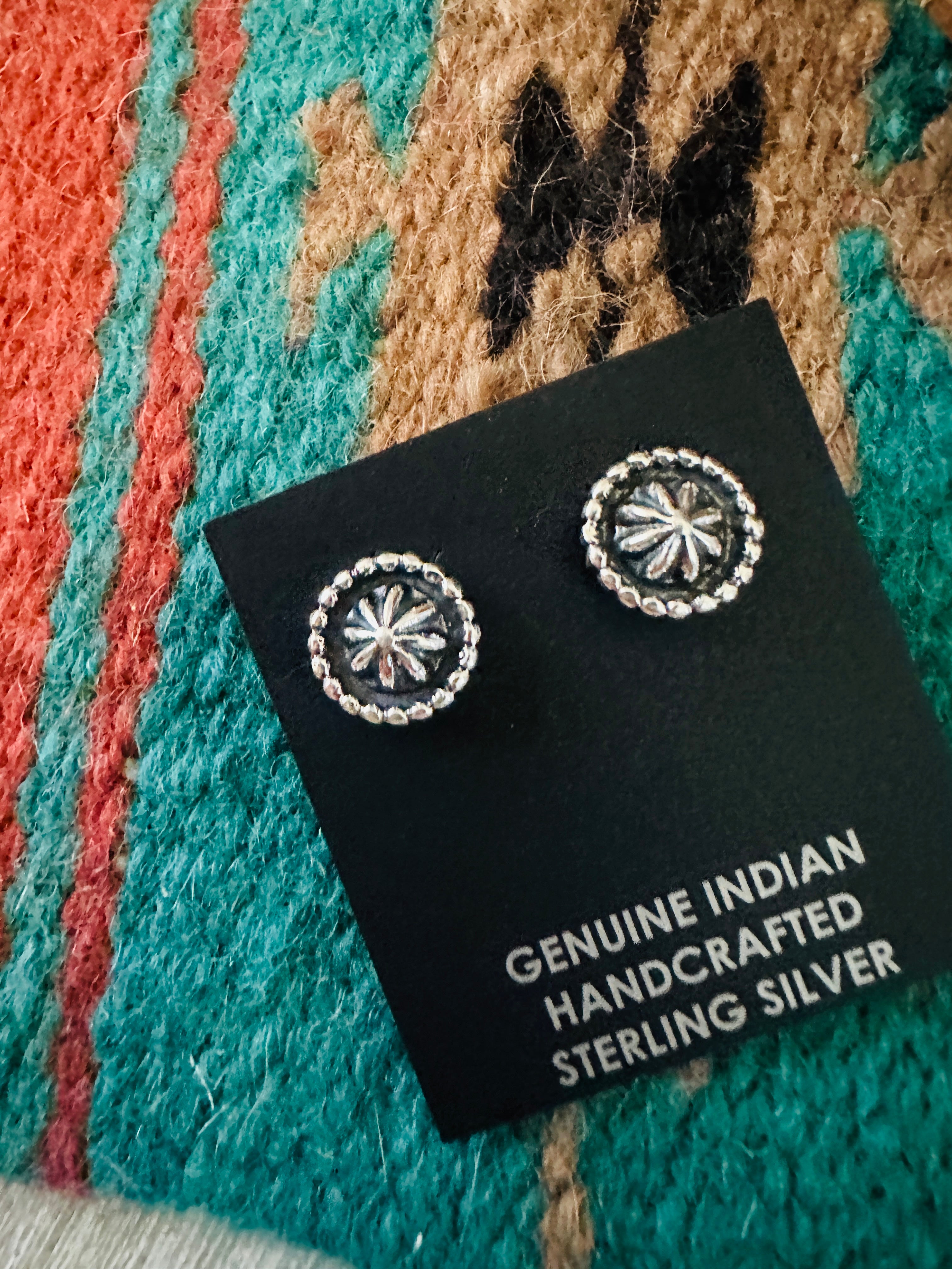 Handcrafted Sterling Silver Concho Stud Earrings 1/2”