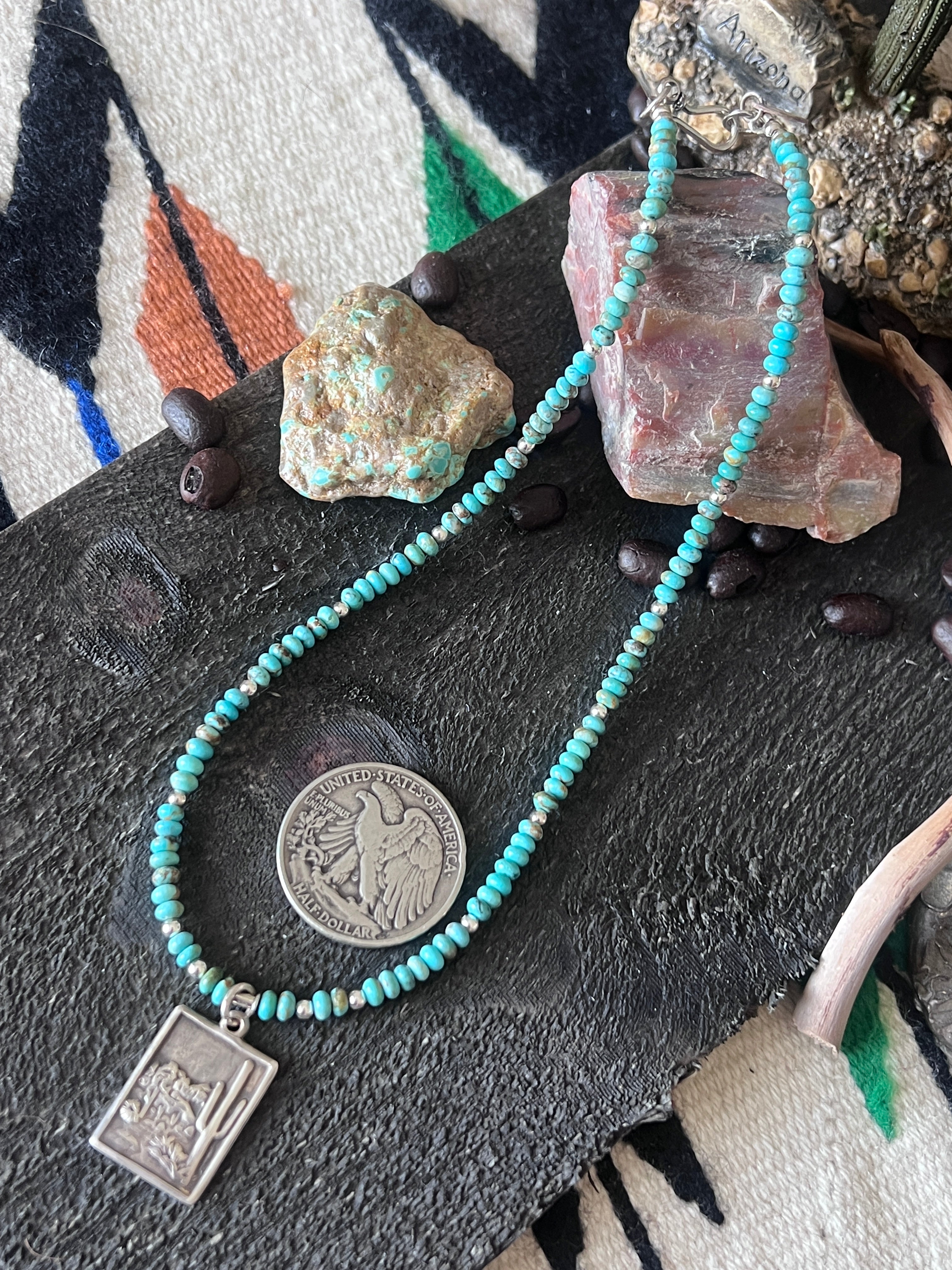 Tularosa Beaded Sterling Silver and Turquoise Desert Charm Layering Necklace