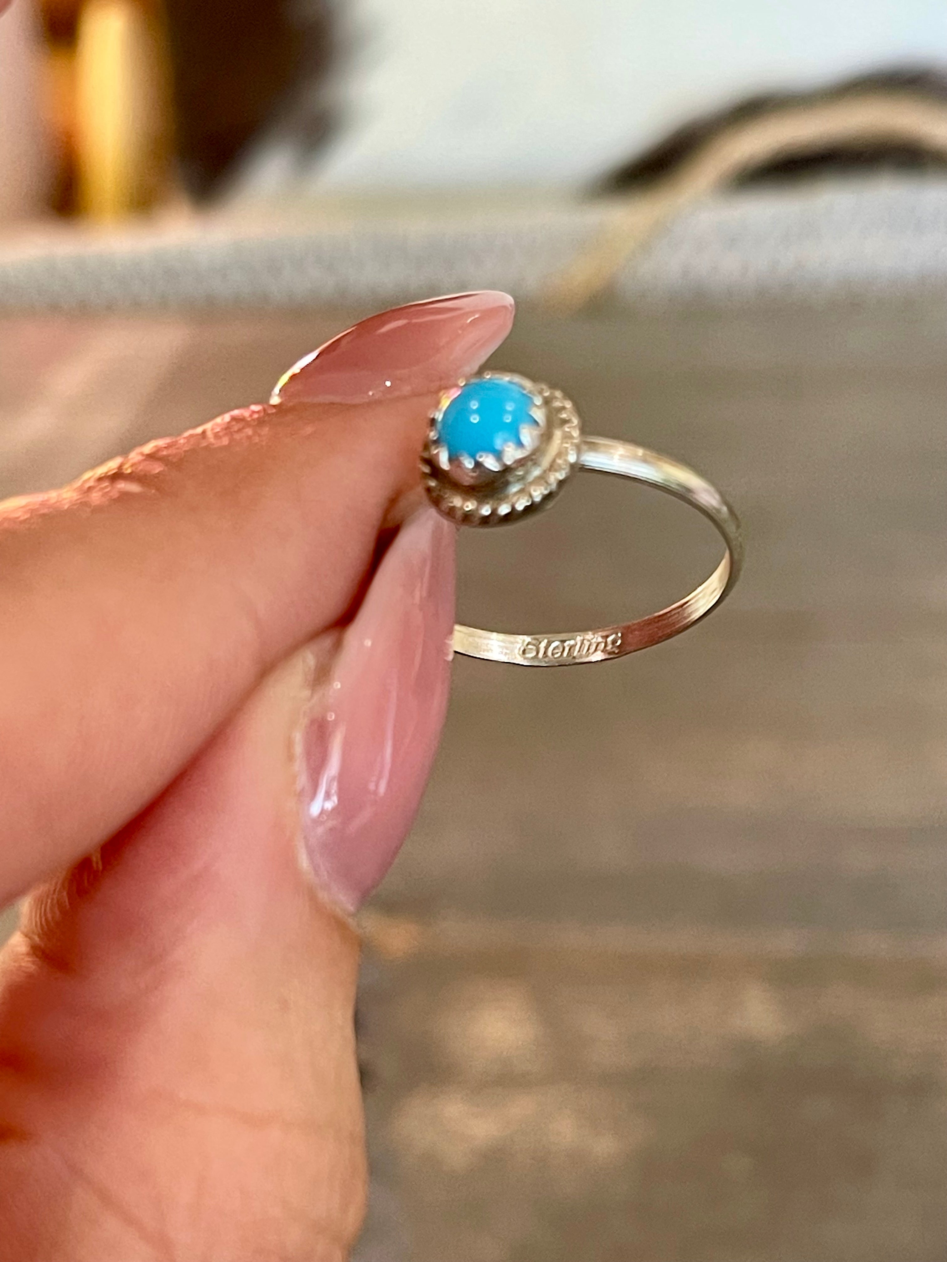 Handmade Turquoise & Sterling Silver Dot Ring Sz 5.5