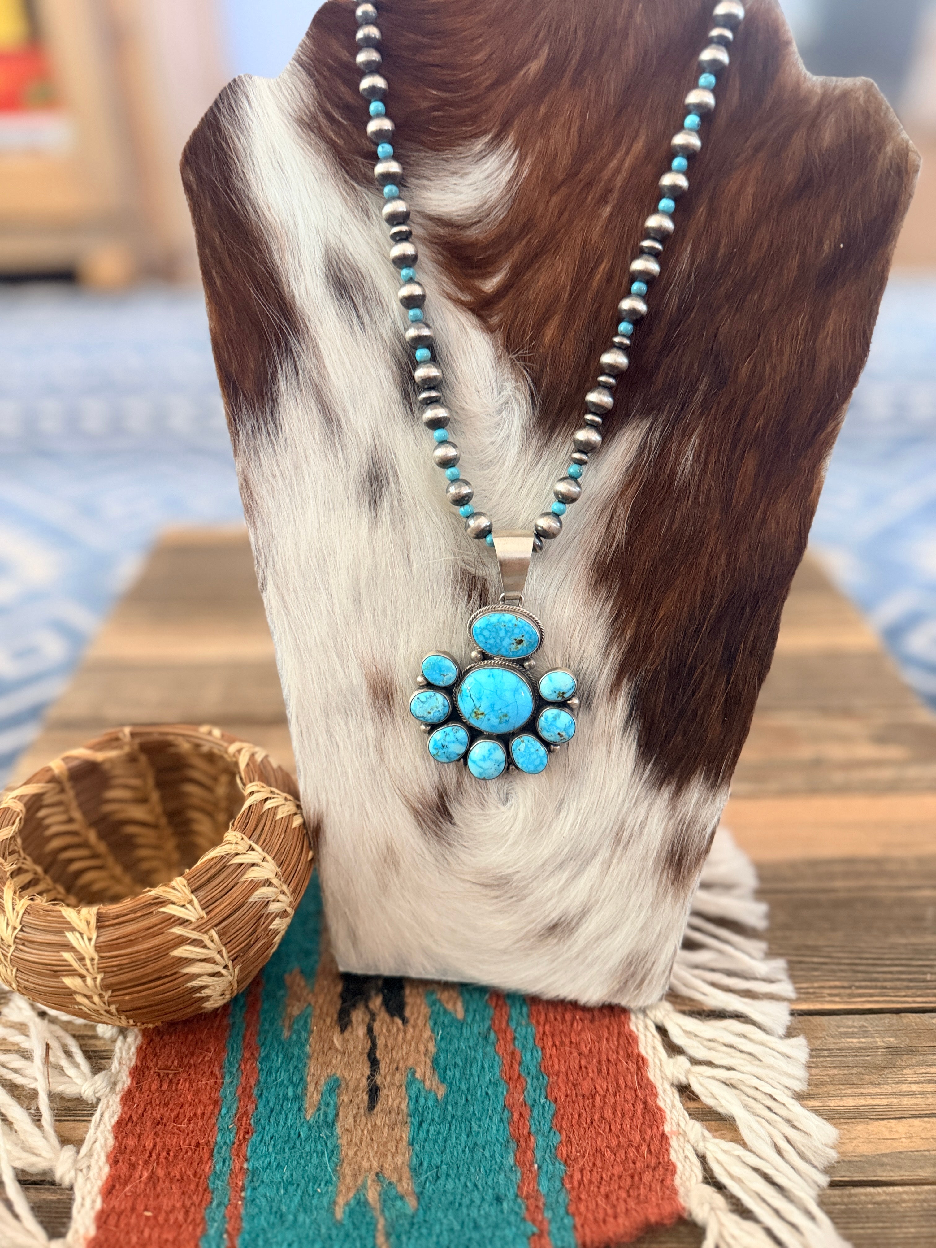 Handcrafted Turquoise & Sterling Silver Cluster Beaded Necklace