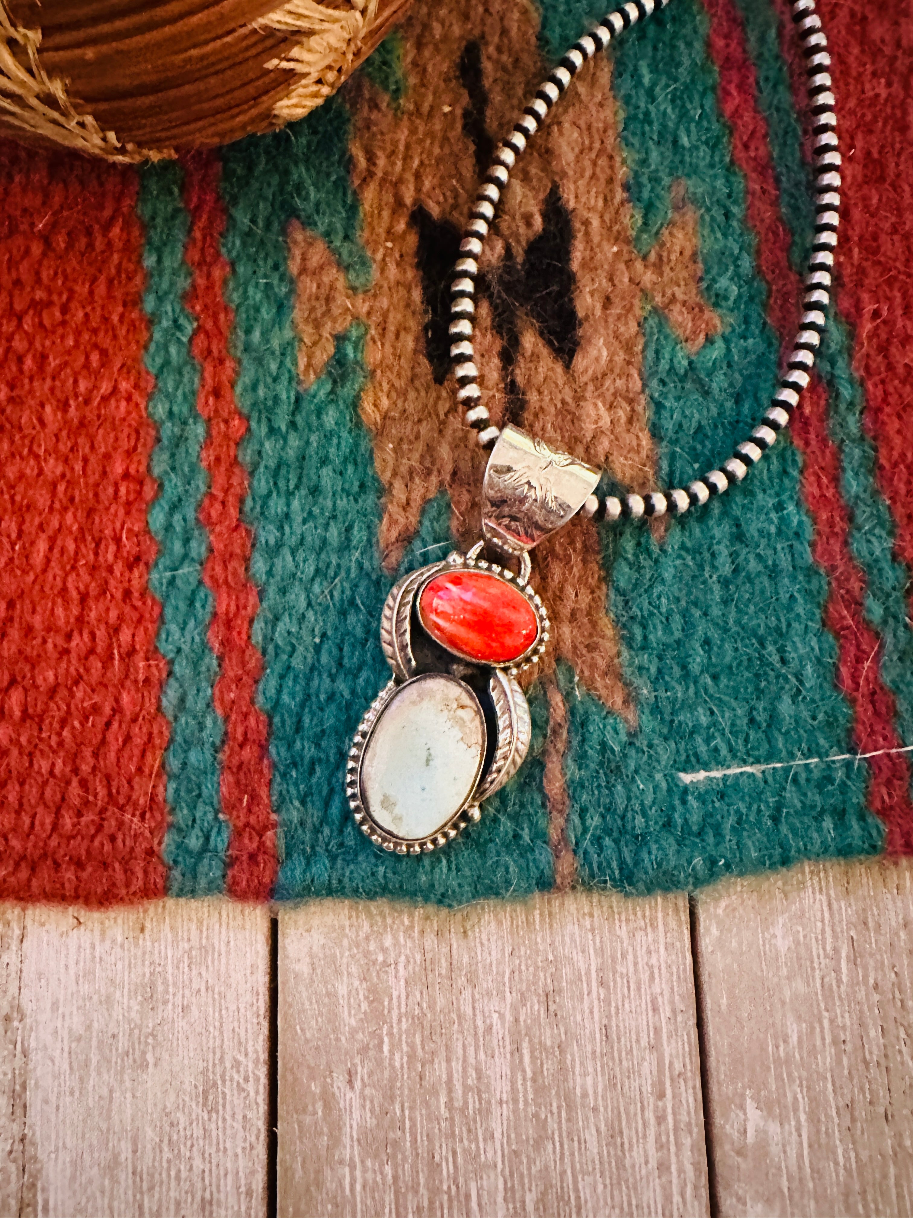 Handcrafted Sterling Silver, Spiny & Turquoise Pendant