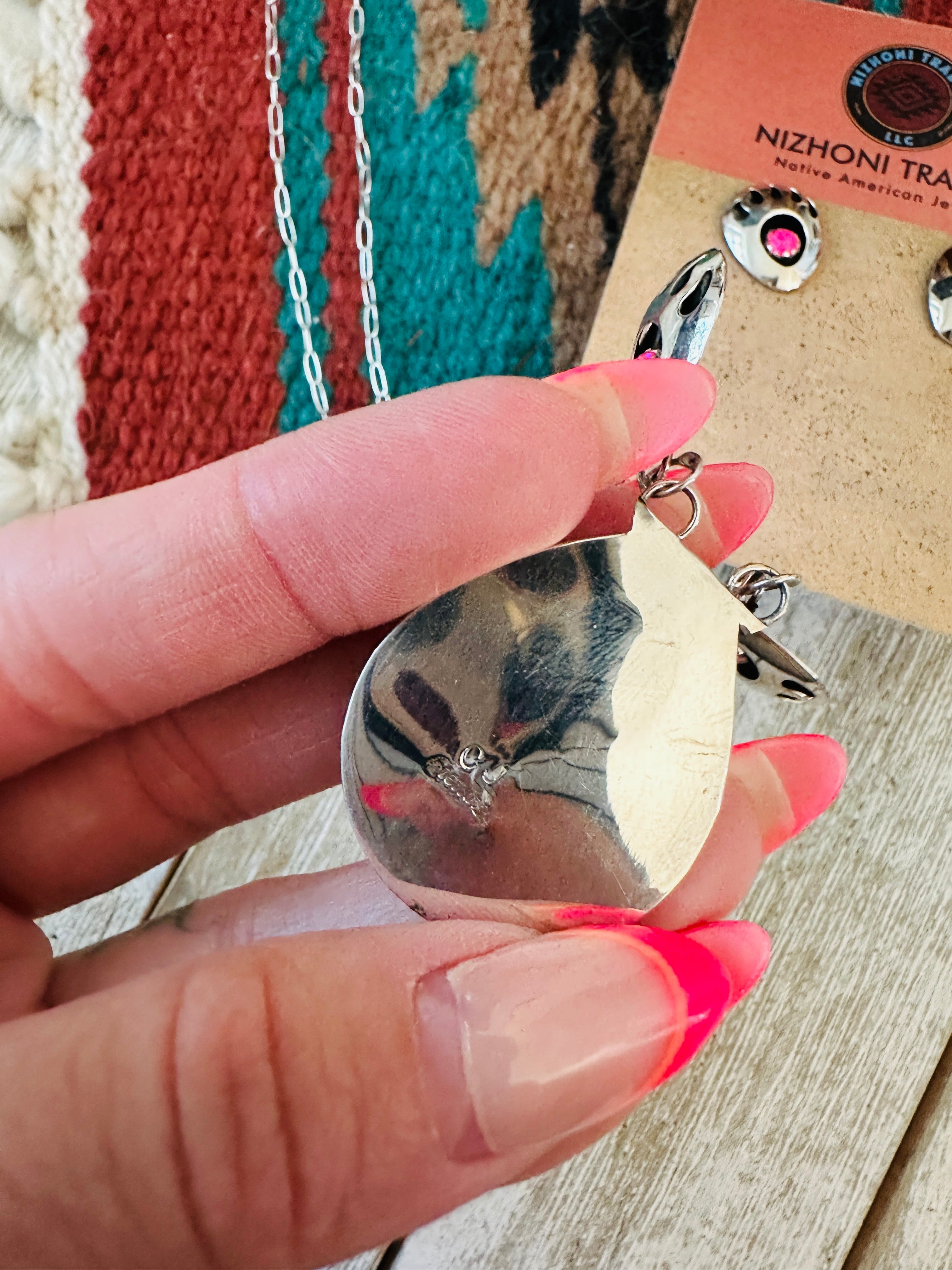 Handcrafted Sterling Silver & Pink Opal Bear Paw Necklace & Earring Set