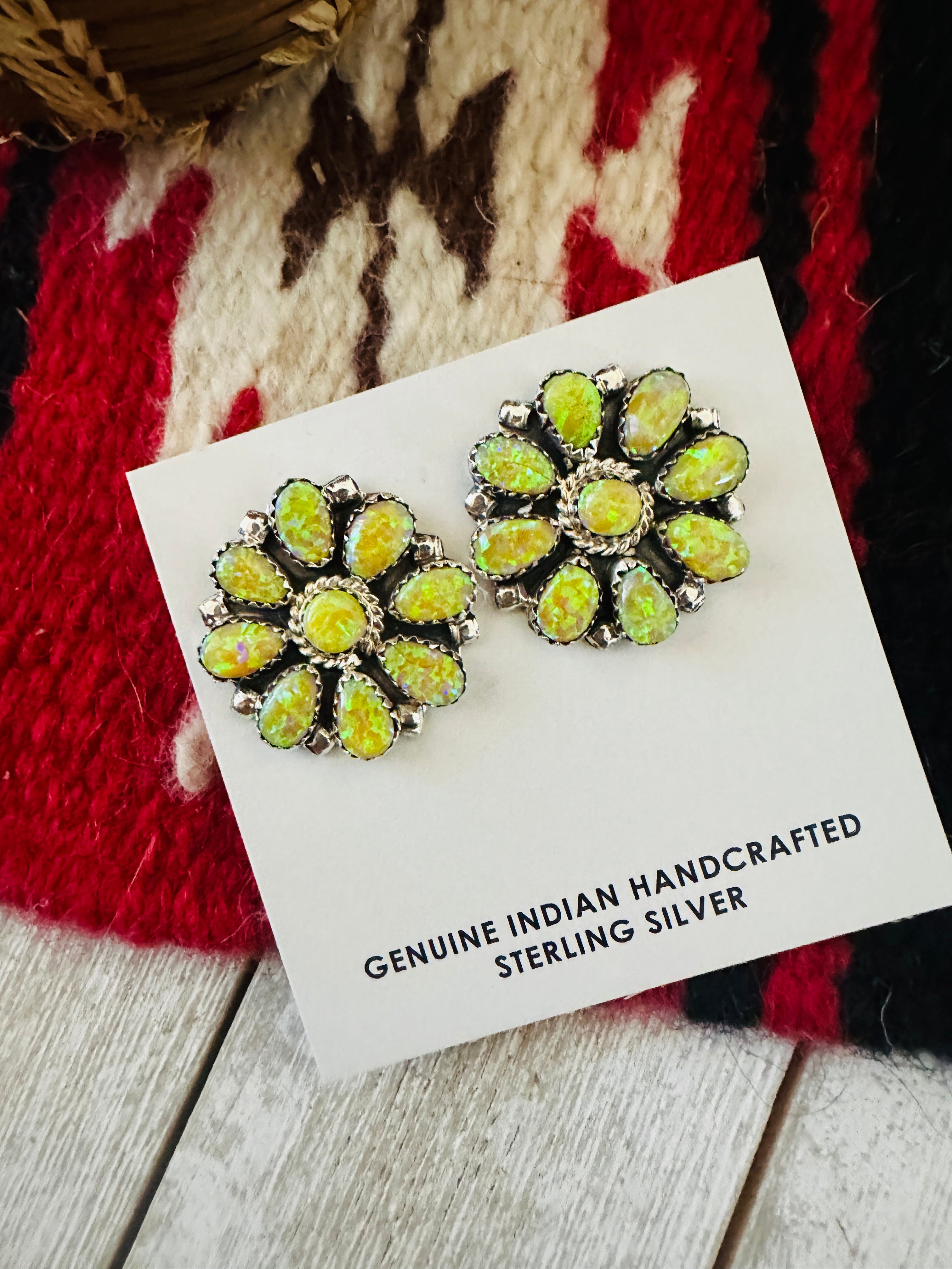 Handcrafted Yellow Opal & Sterling Silver Cluster Post Earrings