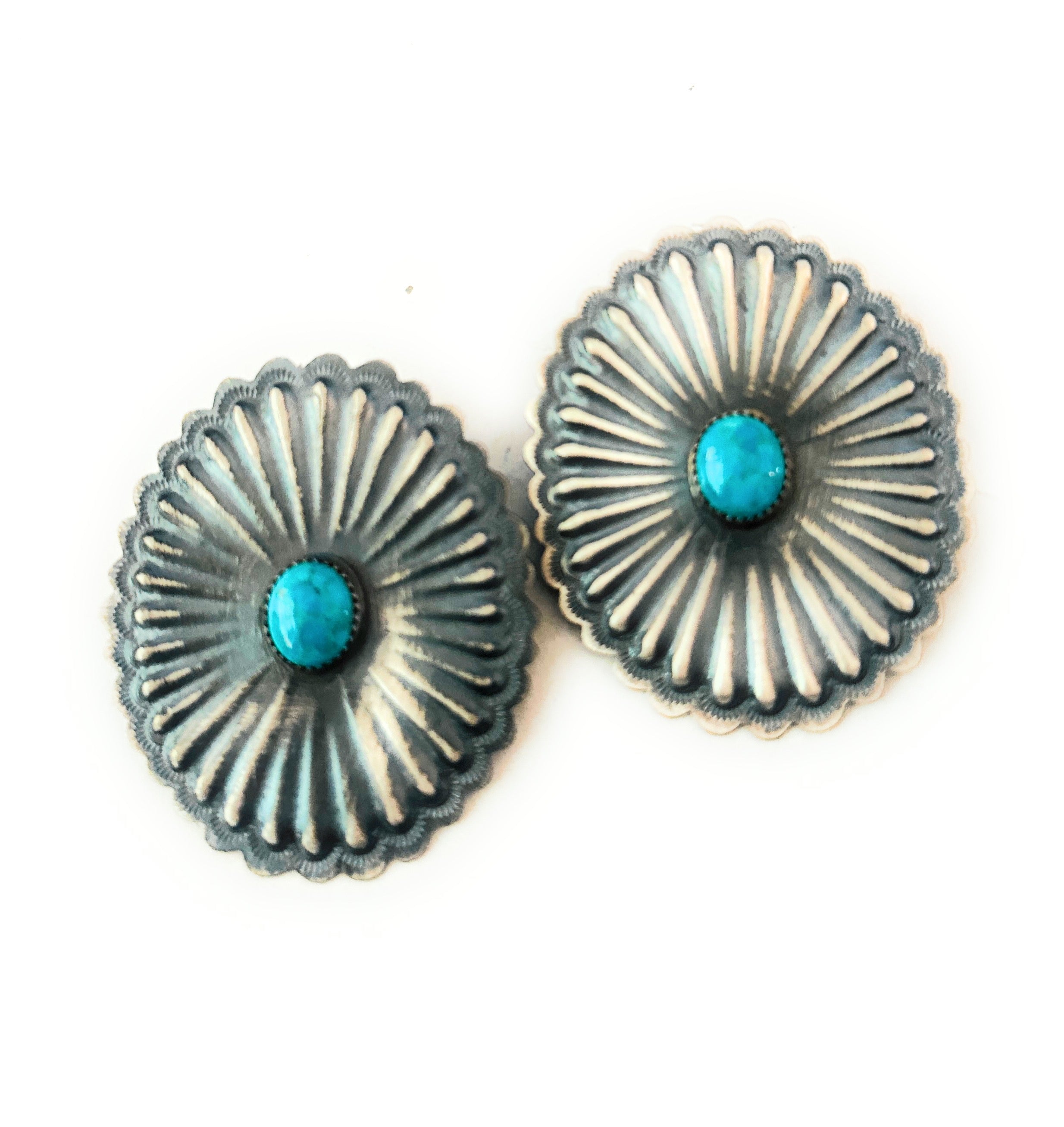 Handcrafted Sterling Silver & Turquoise Concho Post Earrings