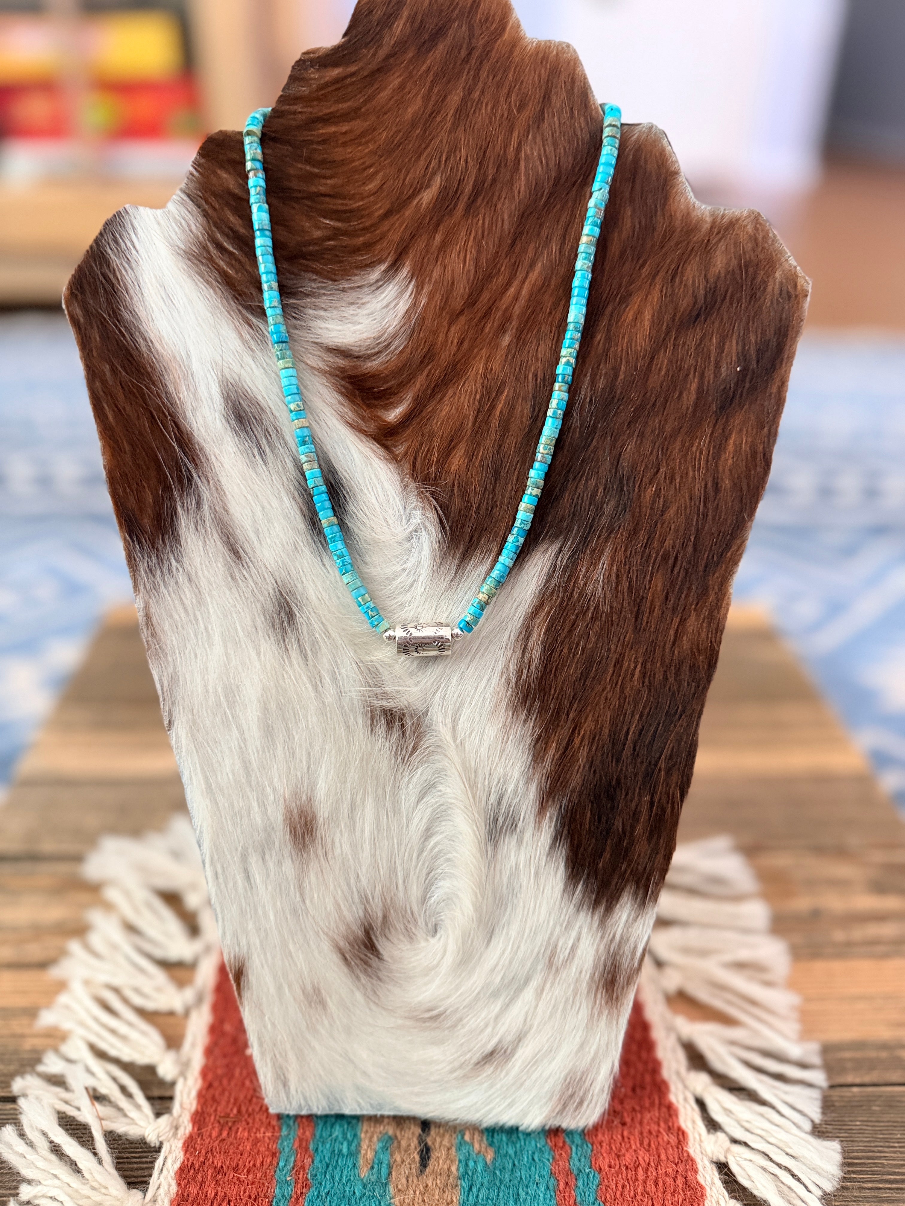 Handcrafted Turquoise & Sterling Silver Pearl 18” Beaded Necklace