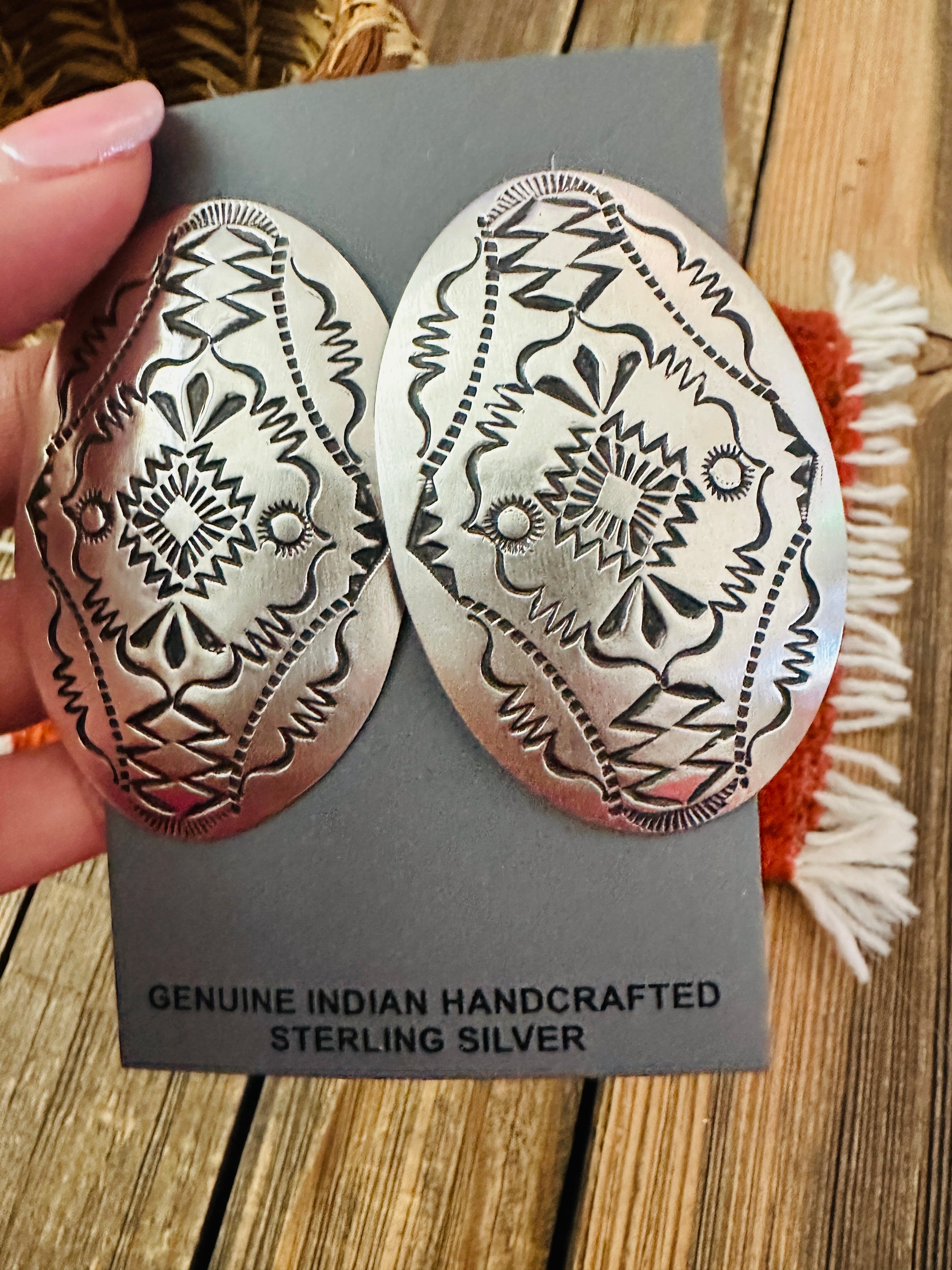 Handcrafted Sterling Silver Concho Post Earrings by Leander Tahe