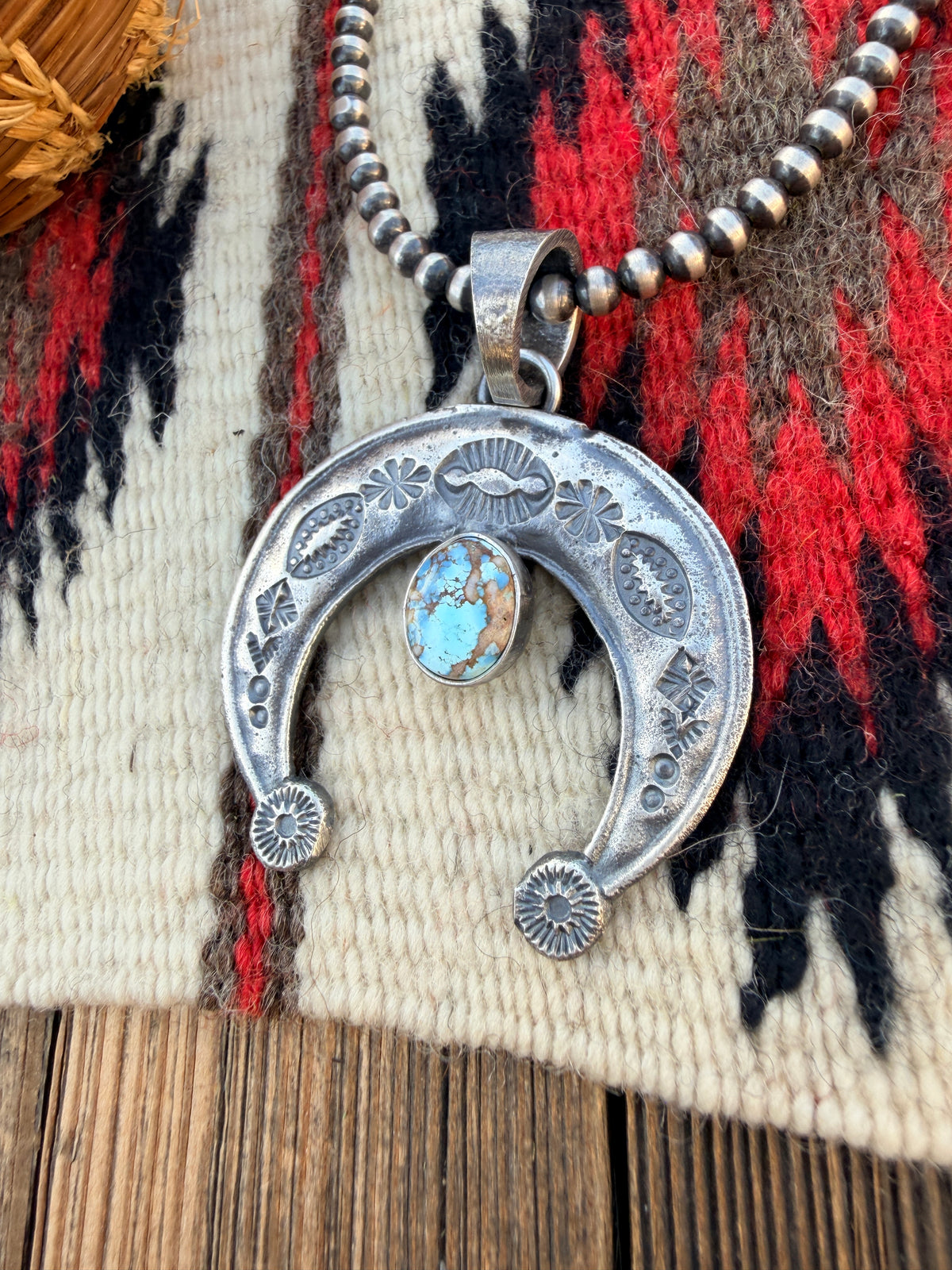 Handcrafted Sterling Silver & Golden Hills Turquoise Naja Pendant by Kevin Billah