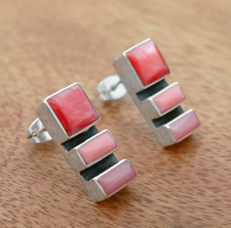 Rose Mosaic Sterling Silver Earrings