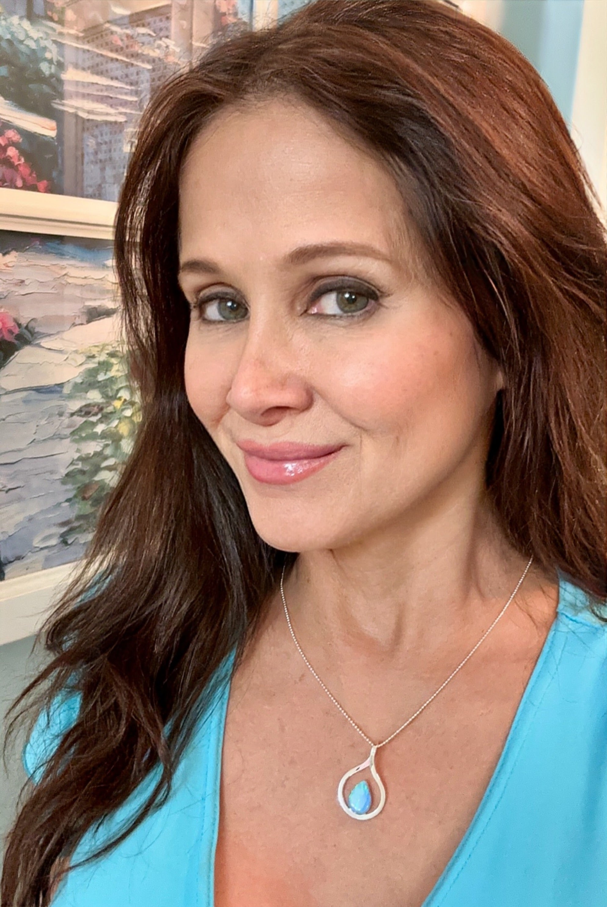 Light Blue Opal Teardrop in Silver Frame Necklace