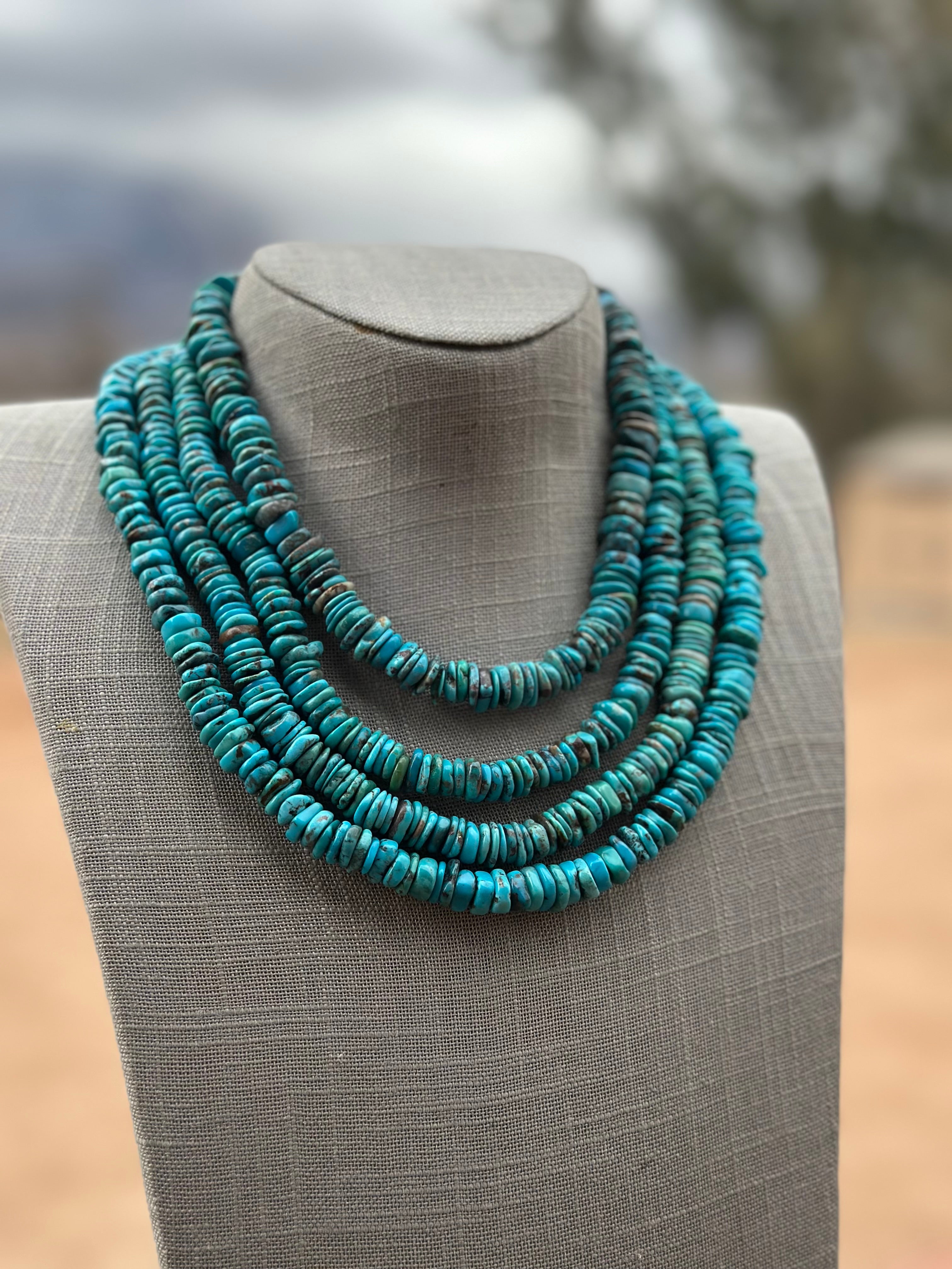 Handcrafted Kingman Turquoise & Sterling Silver 8mm Beaded Necklace