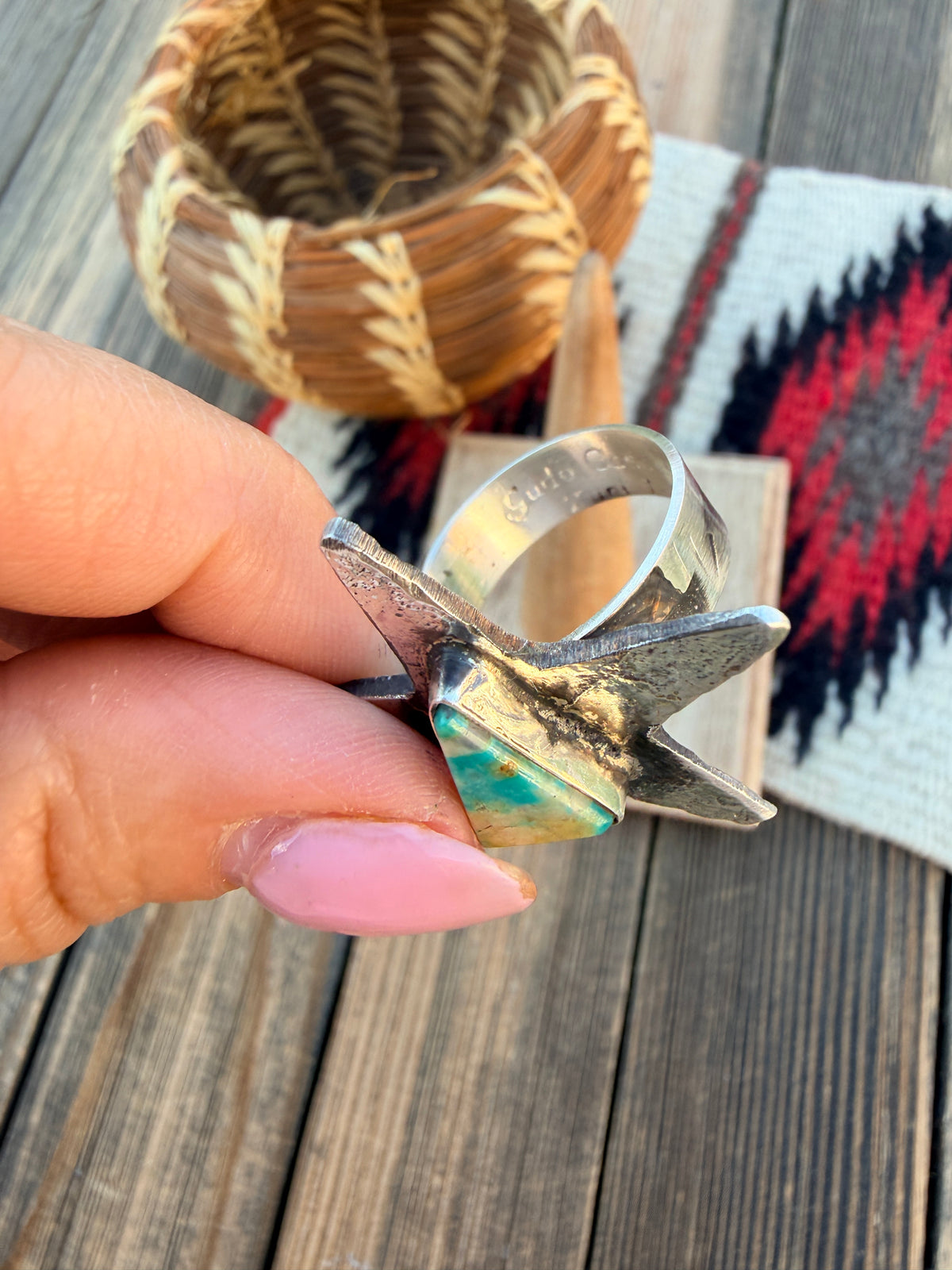 Handcrafted Sterling Silver & Turquoise Adjustable Star Ring by Jude Candelaria