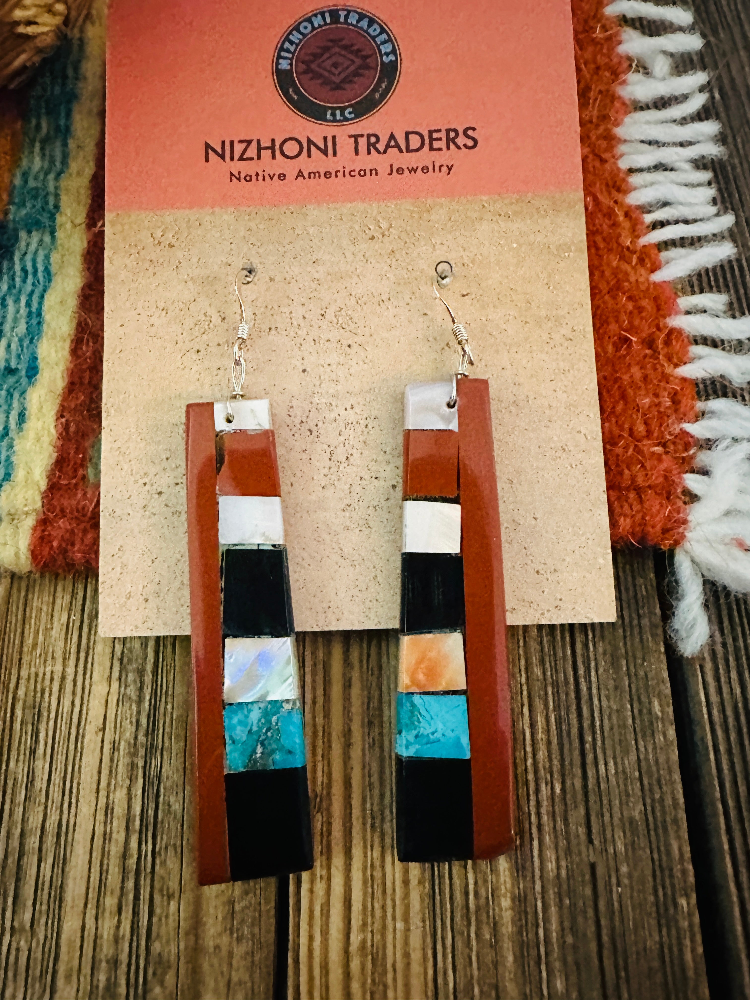 Handcrafted Multi Stone Inlay Slab Dangle Earrings