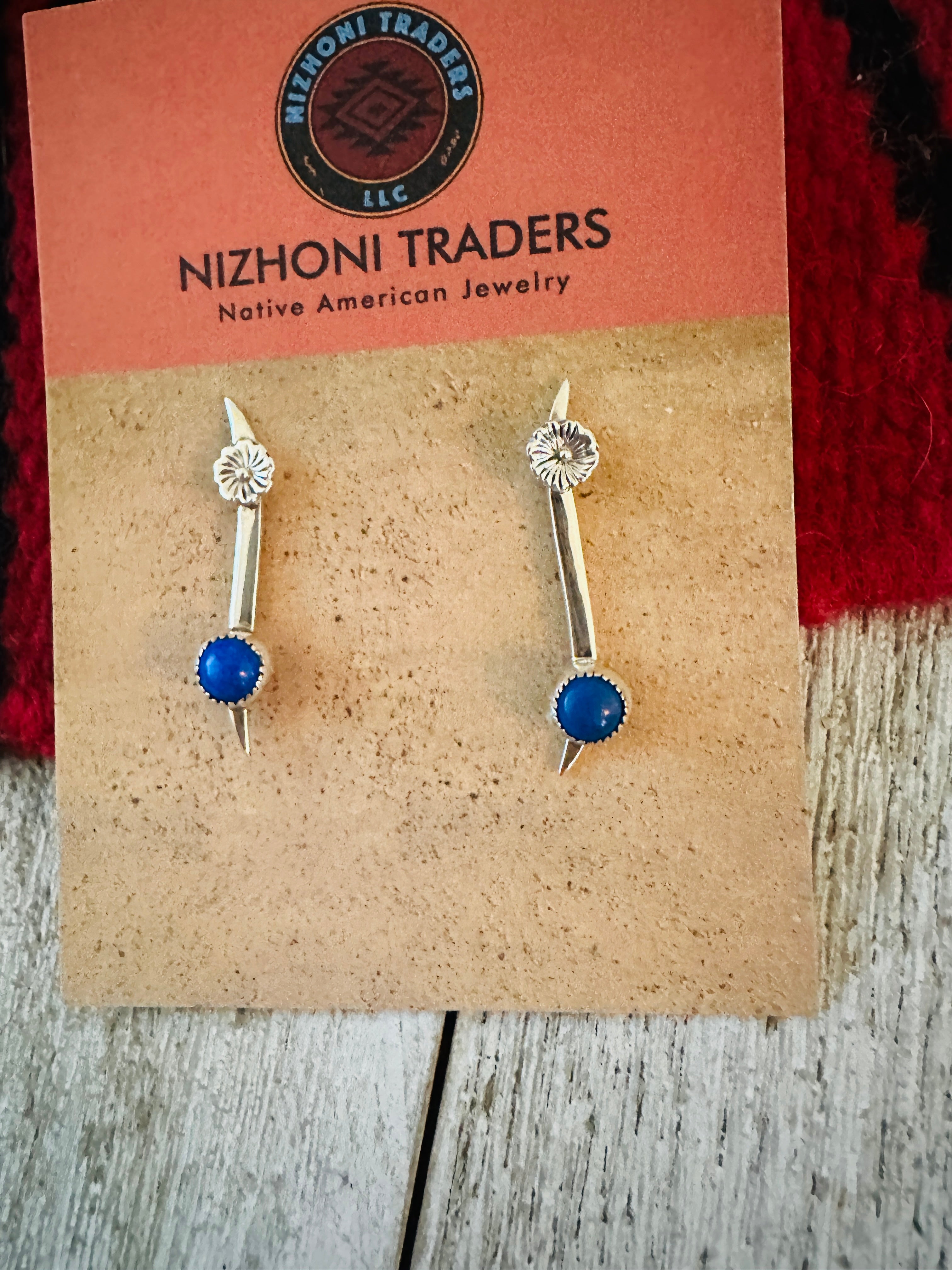 Navajo Lapis and Sterling Silver Dangle Earrings