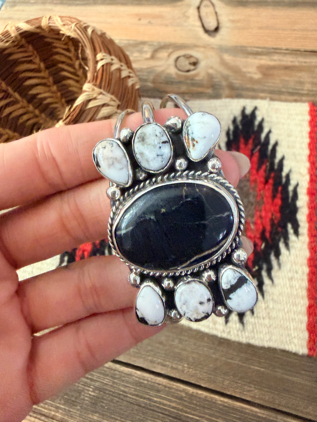 Handcrafted White Buffalo & Sterling Silver Cuff Bracelet by Charlene Yazzie