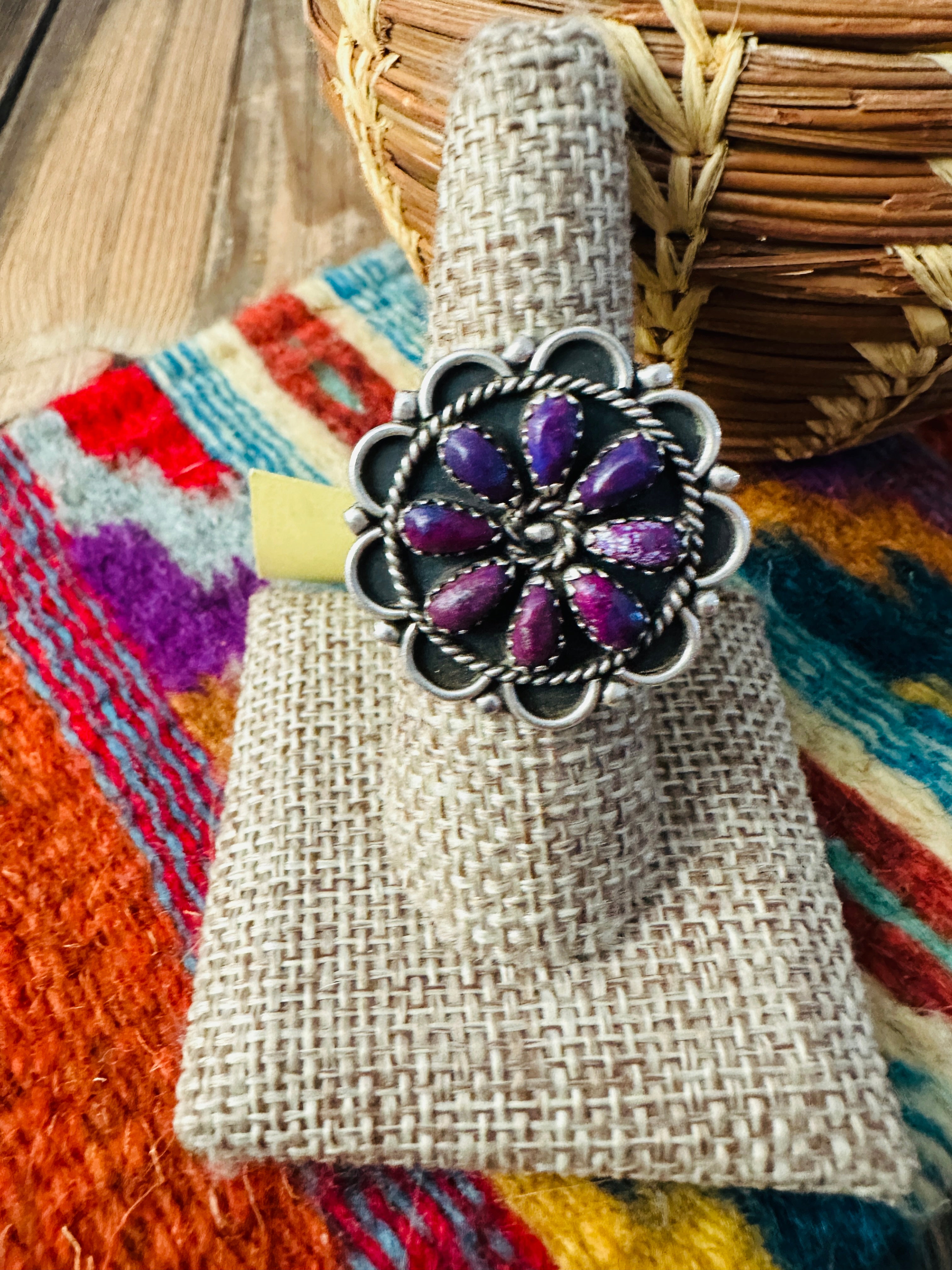 Old Pawn Handcrafted Purple Mojave & Sterling Silver Ring Size 9