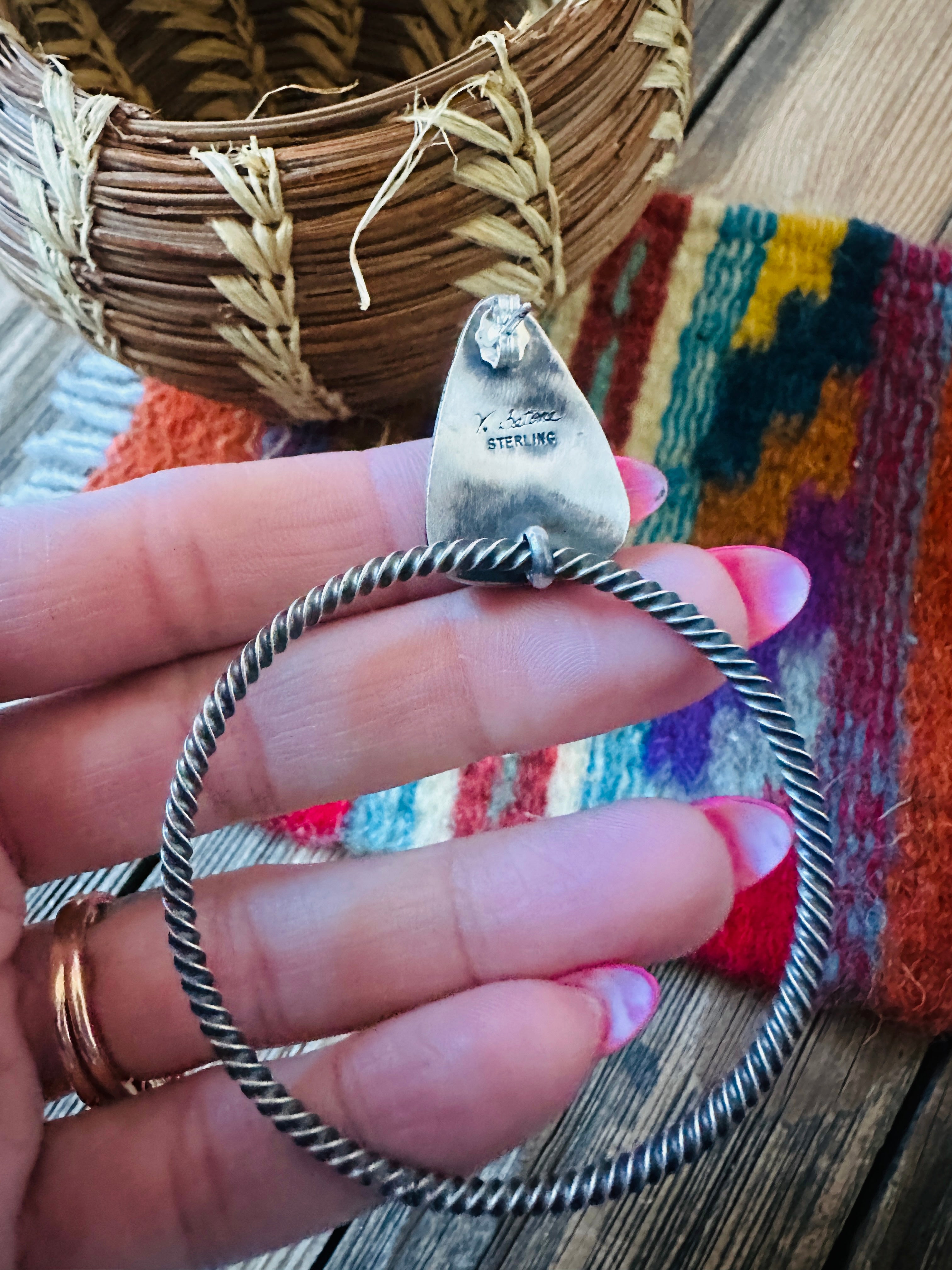 Handcrafted White Buffalo & Sterling Silver Dangle Hoop Earrings