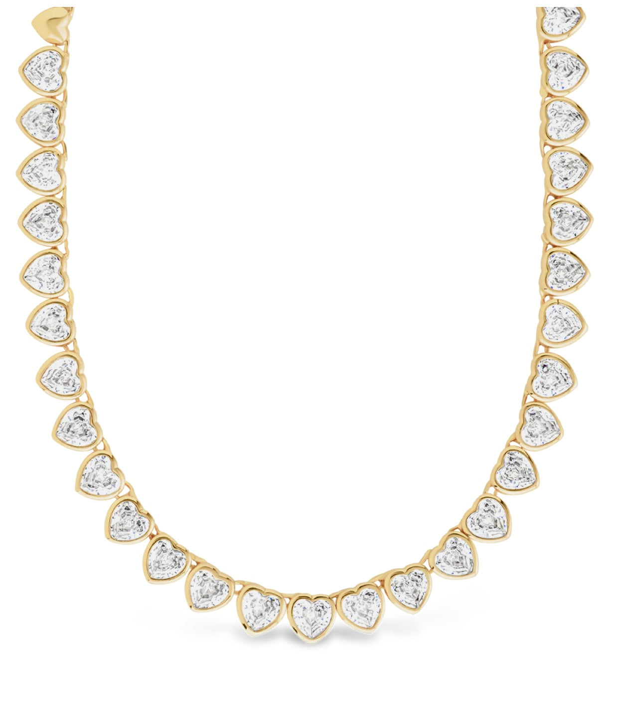 Stephanie Heart CZ Tennis Necklace 14k Gold Plated