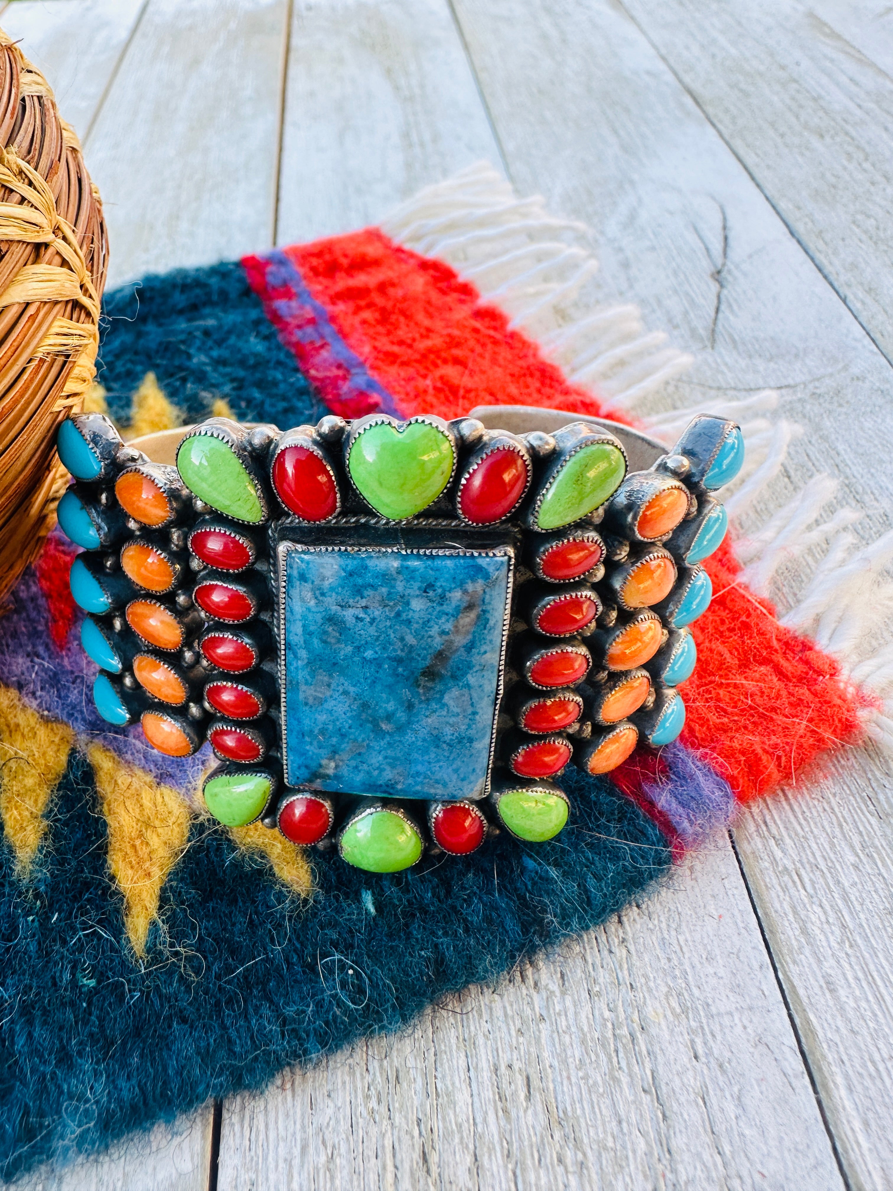 Handcrafted Multi Stone & Sterling Silver Cluster Cuff Bracelet by Don Lucas