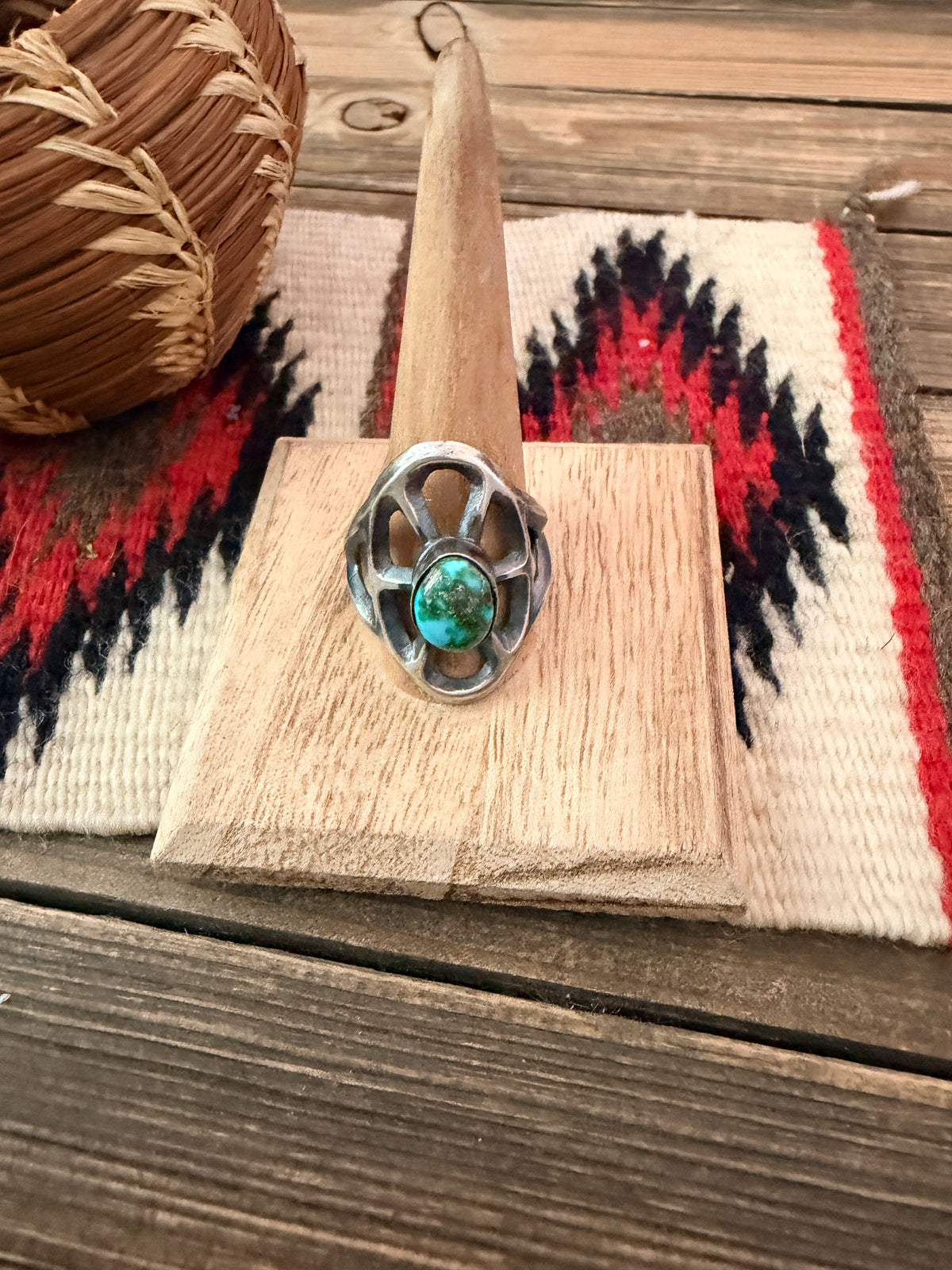 Handcrafted Sonoran Mountain Turquoise and Sterling Silver Ring size 12 by Chimney Butte