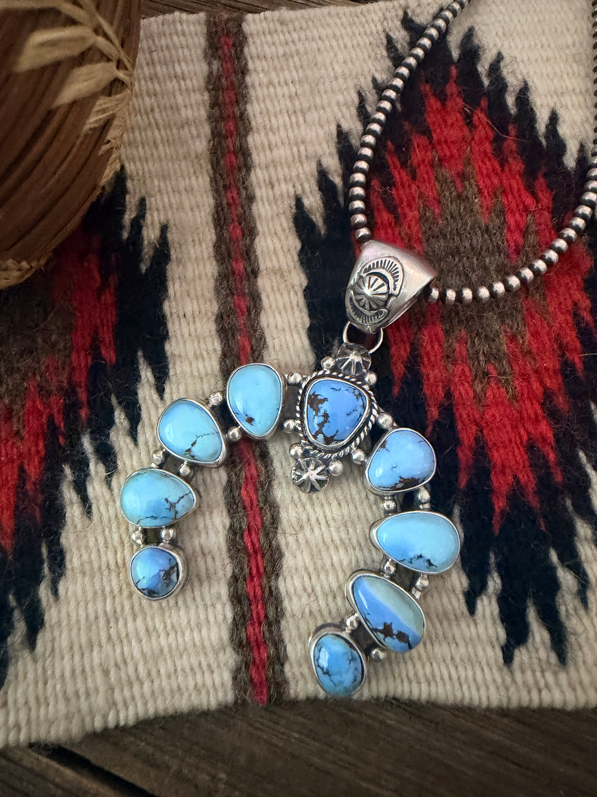 Handcrafted Sterling Silver & Golden Hills Turquoise Naja Pendant by Joe Begay