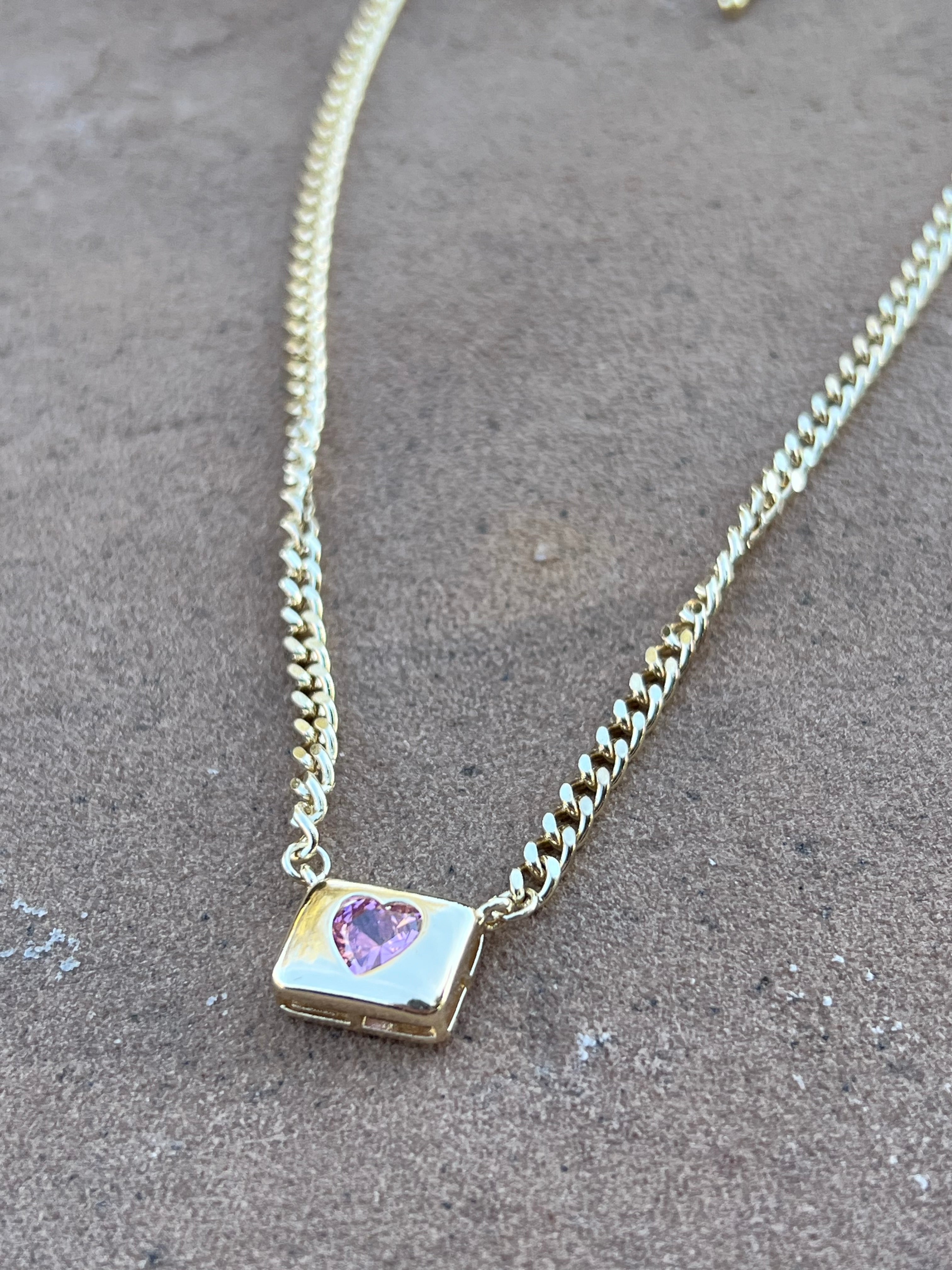 14k Gold Plated Pink Heart Locket Necklace