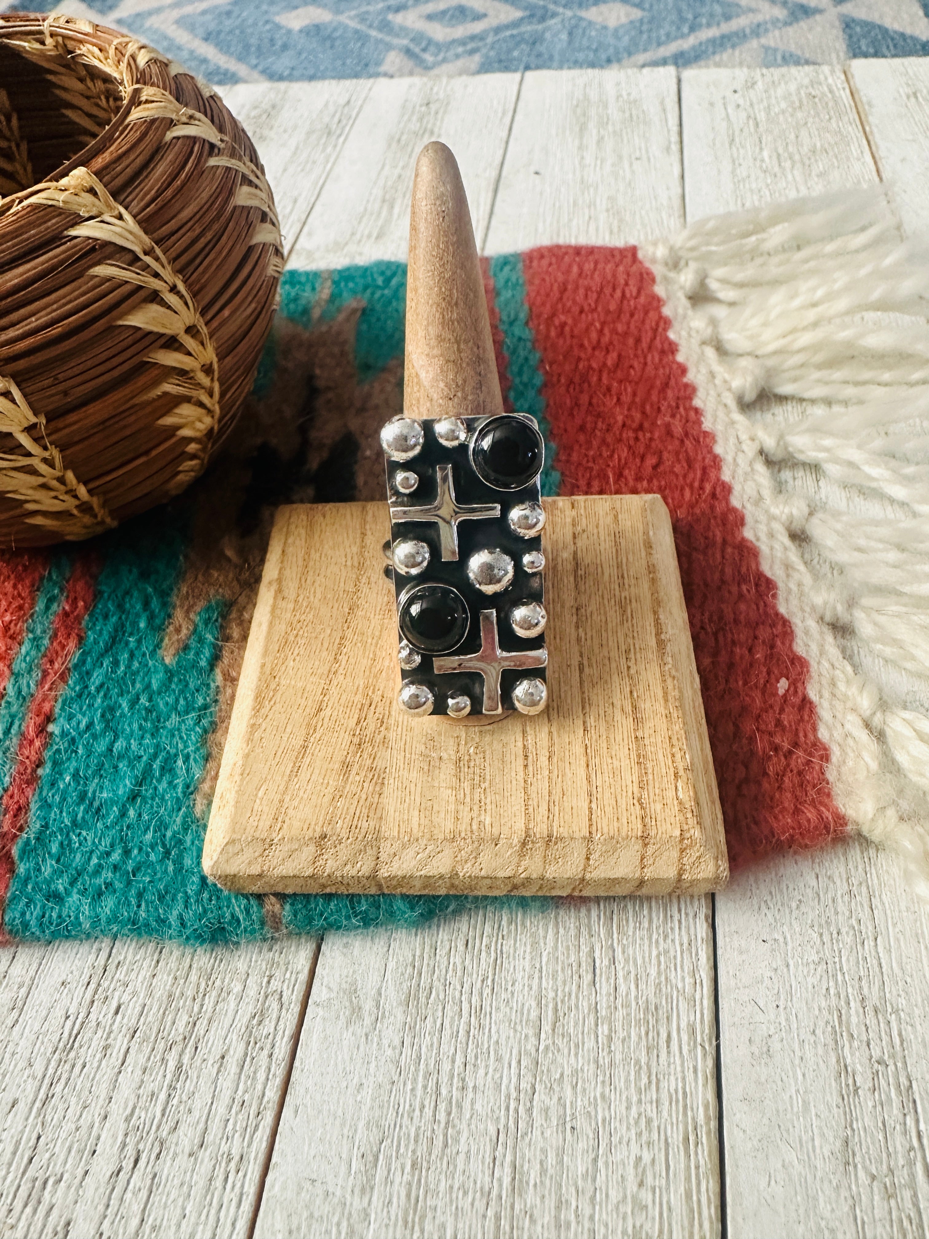 Handcrafted Onyx & Sterling Silver Cross Ring Chimney Butte