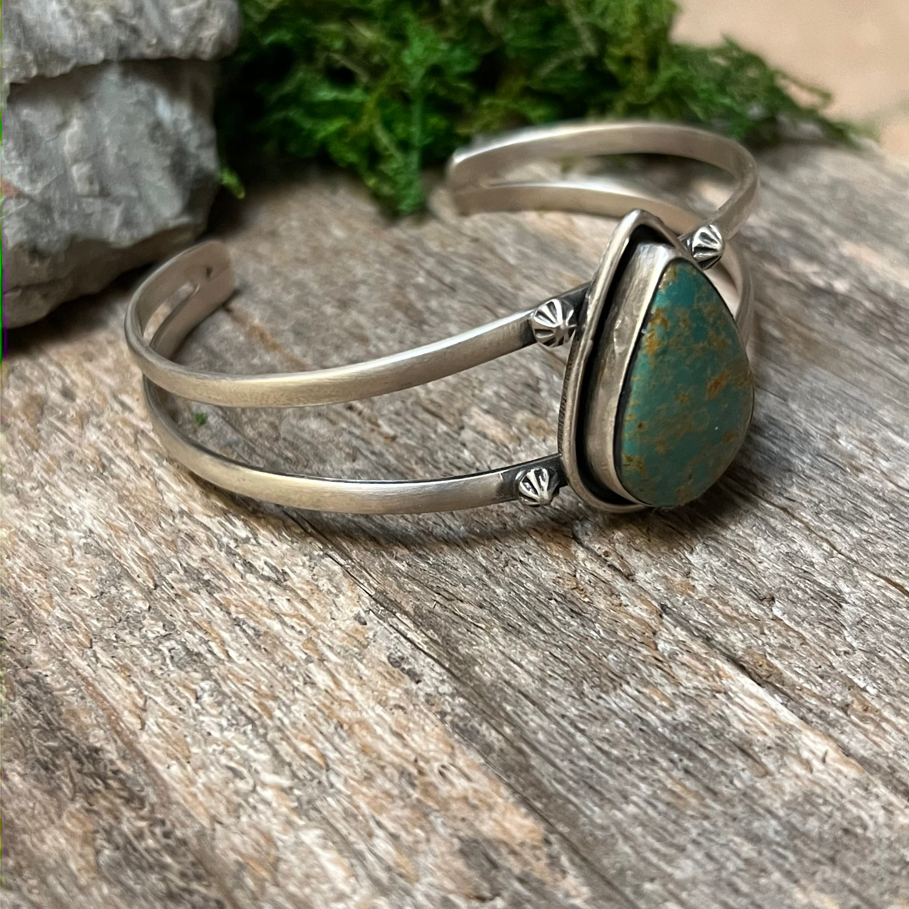 Handmade Turquoise & Sterling Silver Tear Drop Cuff Bracelet