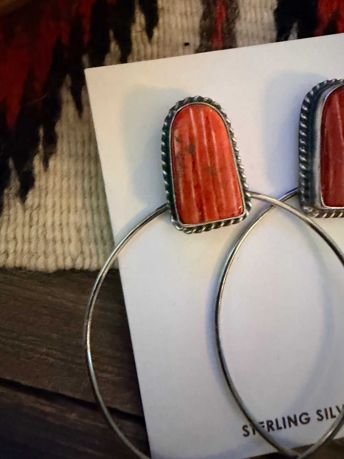 Handcrafted Orange Spiny and Sterling Silver Dangle Hoop Earrings by Elouise Kee