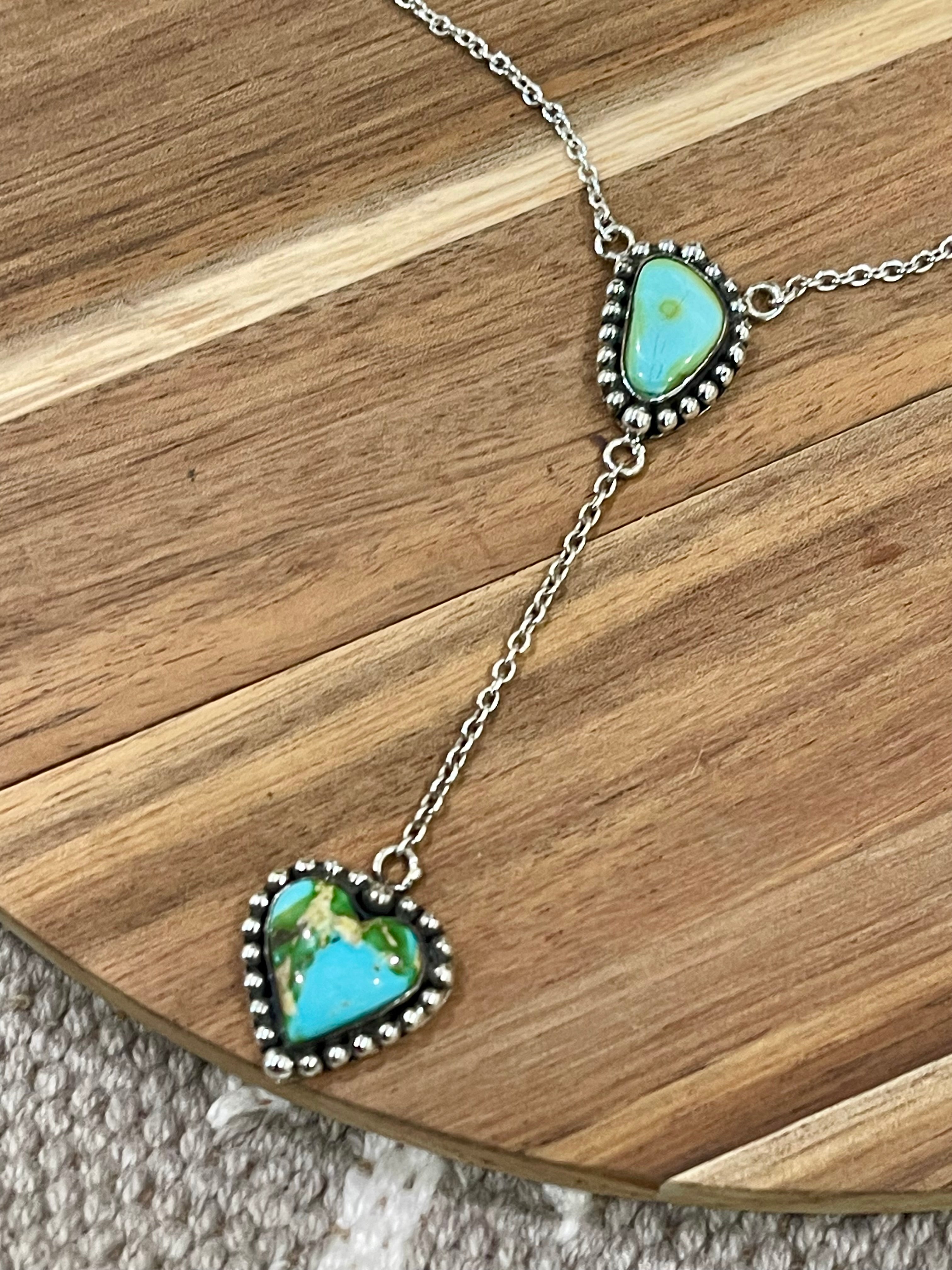 Handmade Sterling Silver & Sonoran Mountain Turquoise 2 Stone Drop Necklace