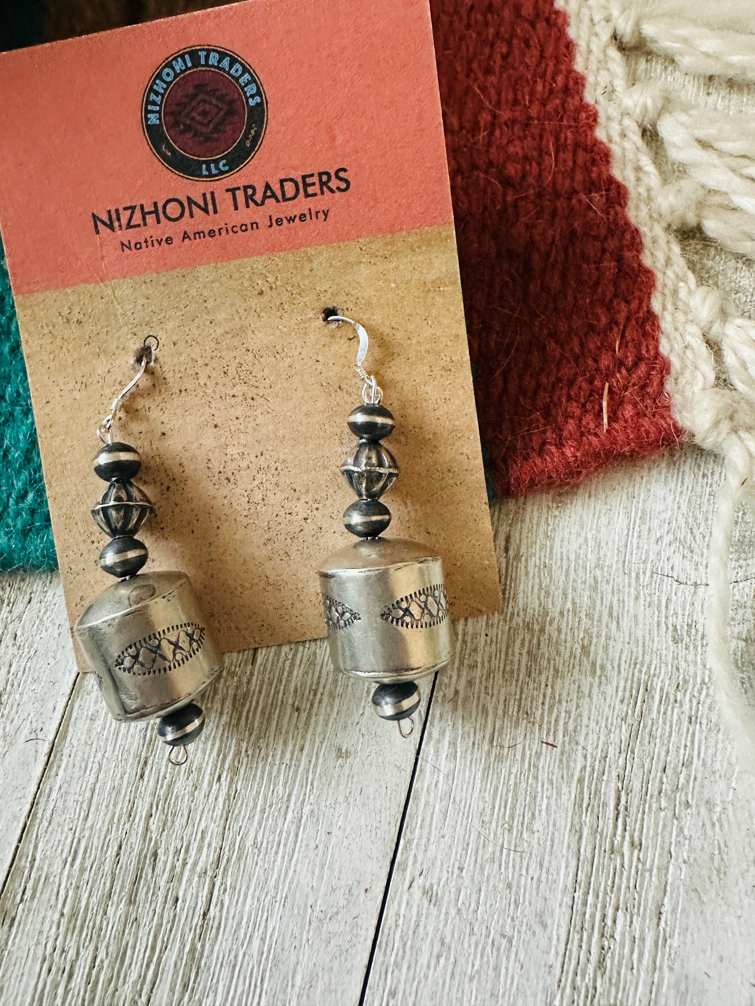 Handcrafted Hand Stamped Sterling Silver Pearl Dangle Earrings