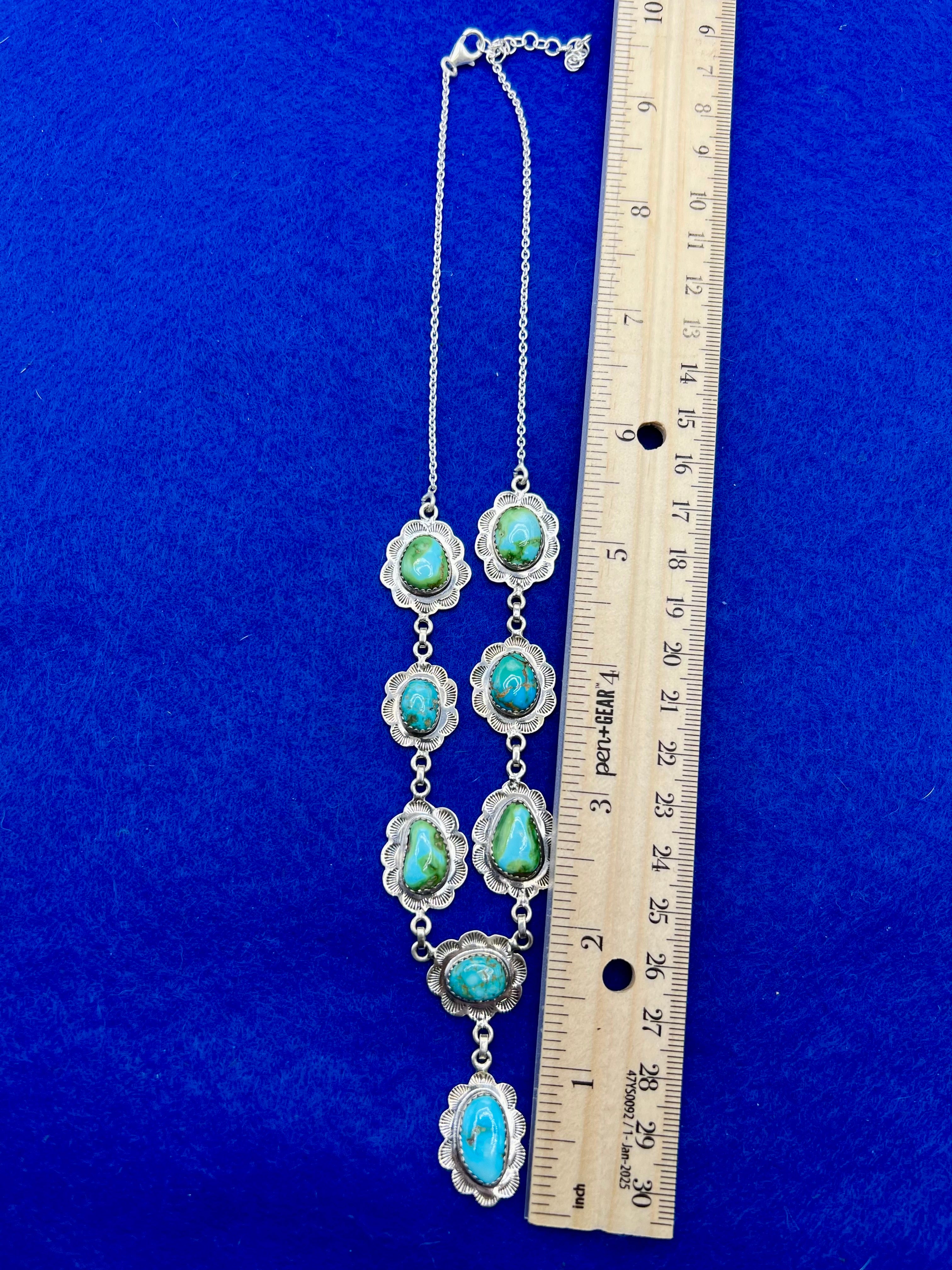 Handmade South Hill Sonoran Turquoise Cluster Sterling Silver Necklace