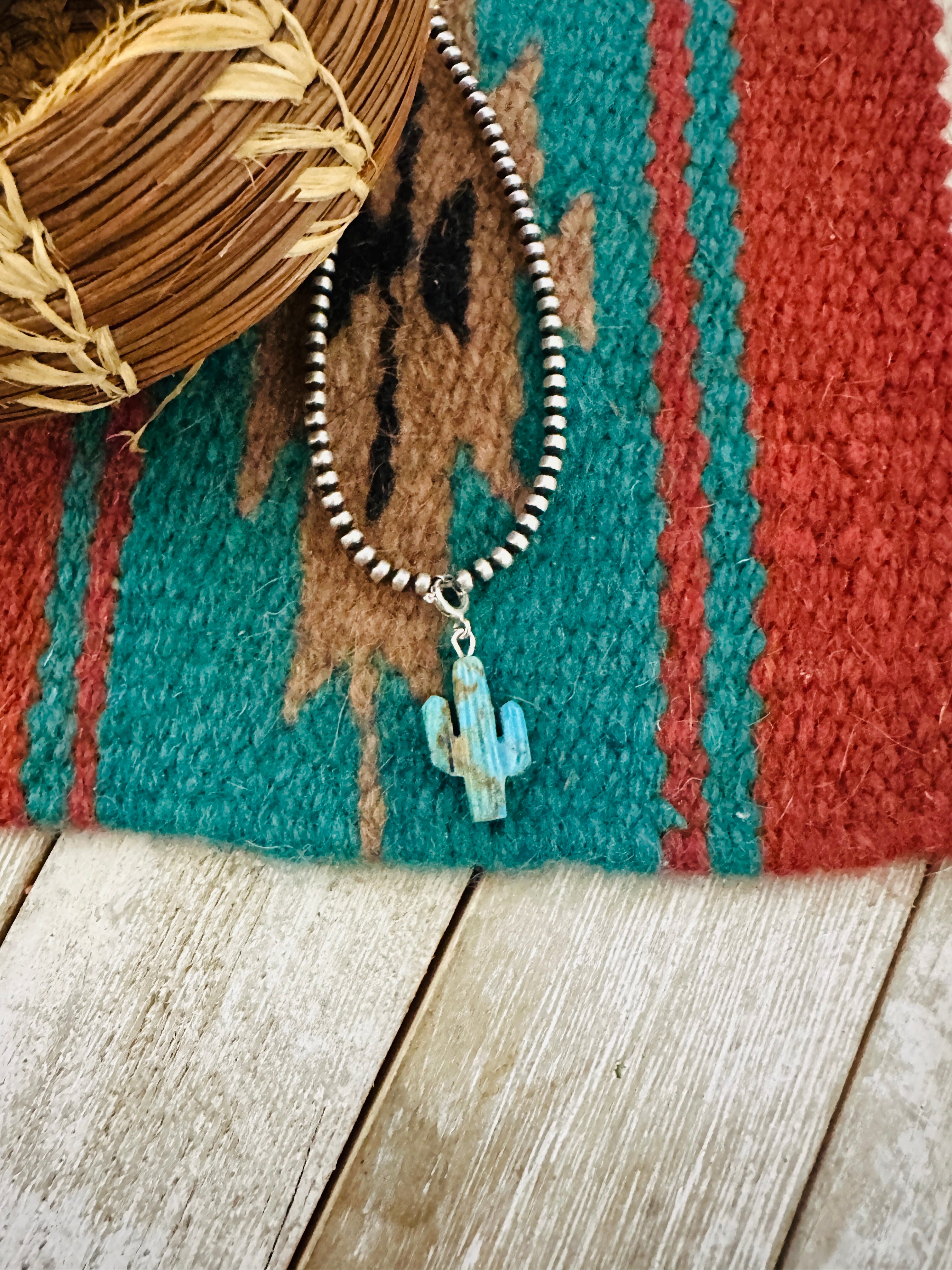 Hand Carved Turquoise Saguaro Cactus Charm