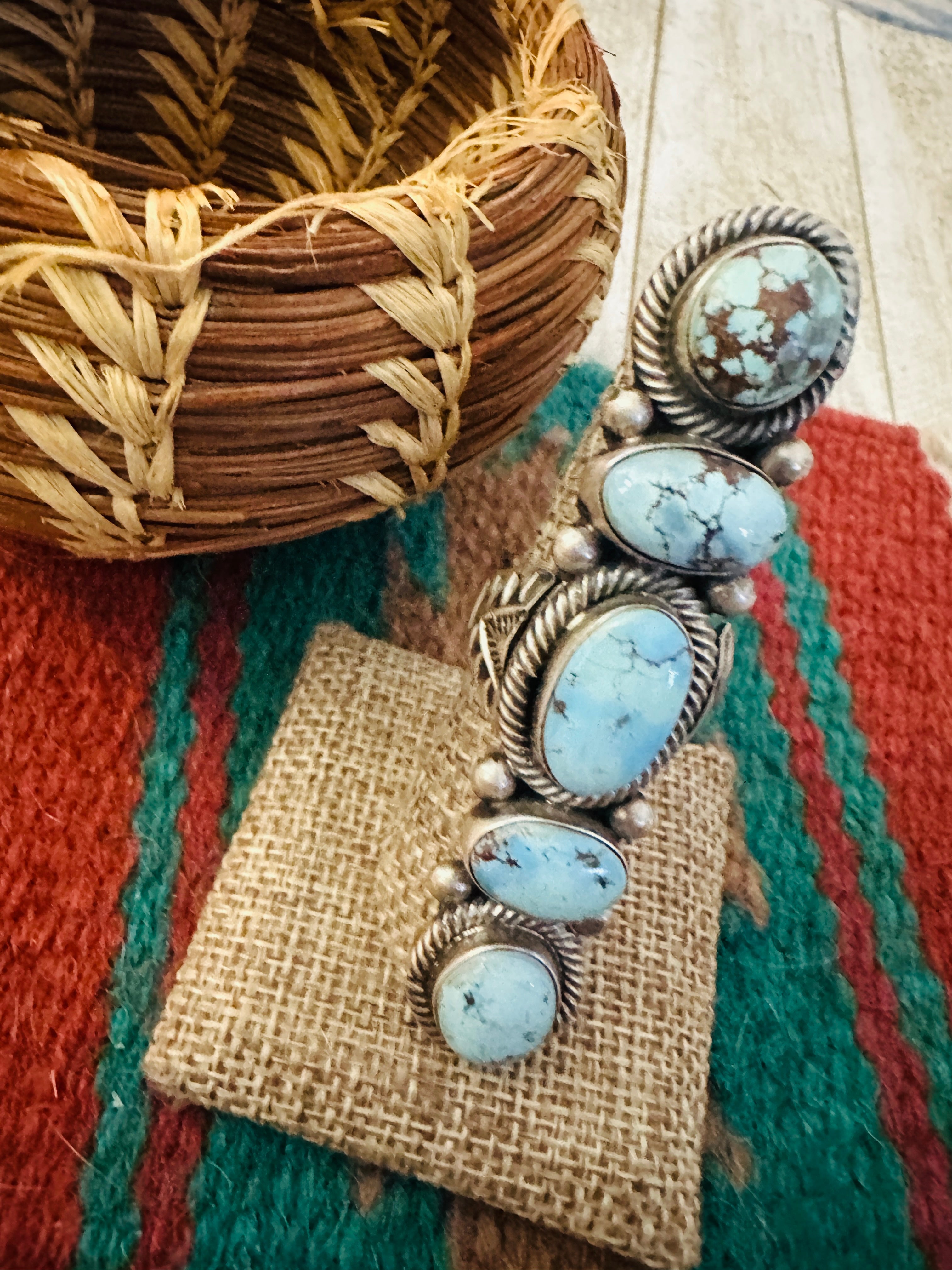 Handcrafted Golden Hills Turquoise & Sterling Silver Ring Size 8.25