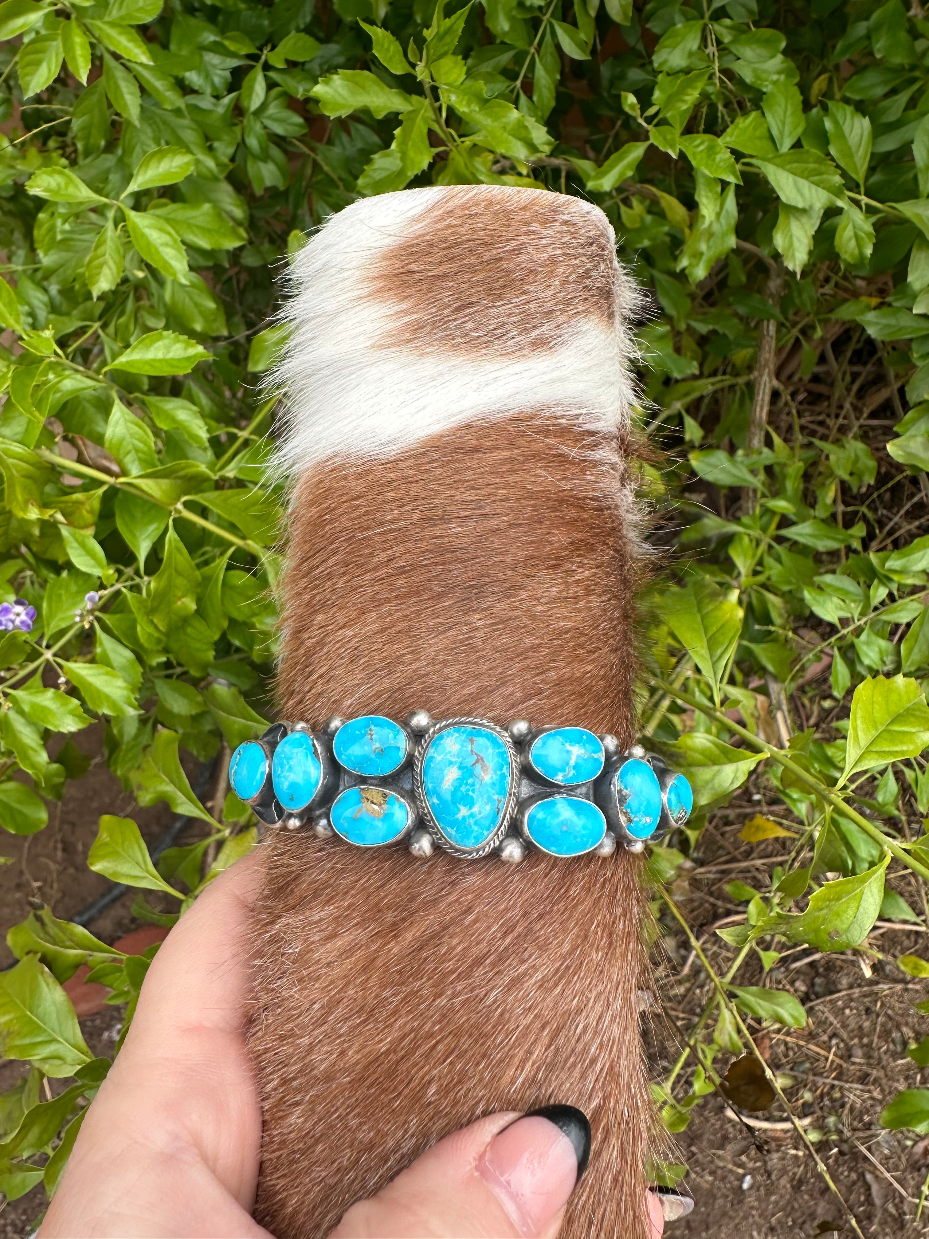 Beautiful Kathleen Livingston Handcrafted Sterling Turquoise Bracelet Cuff Signed