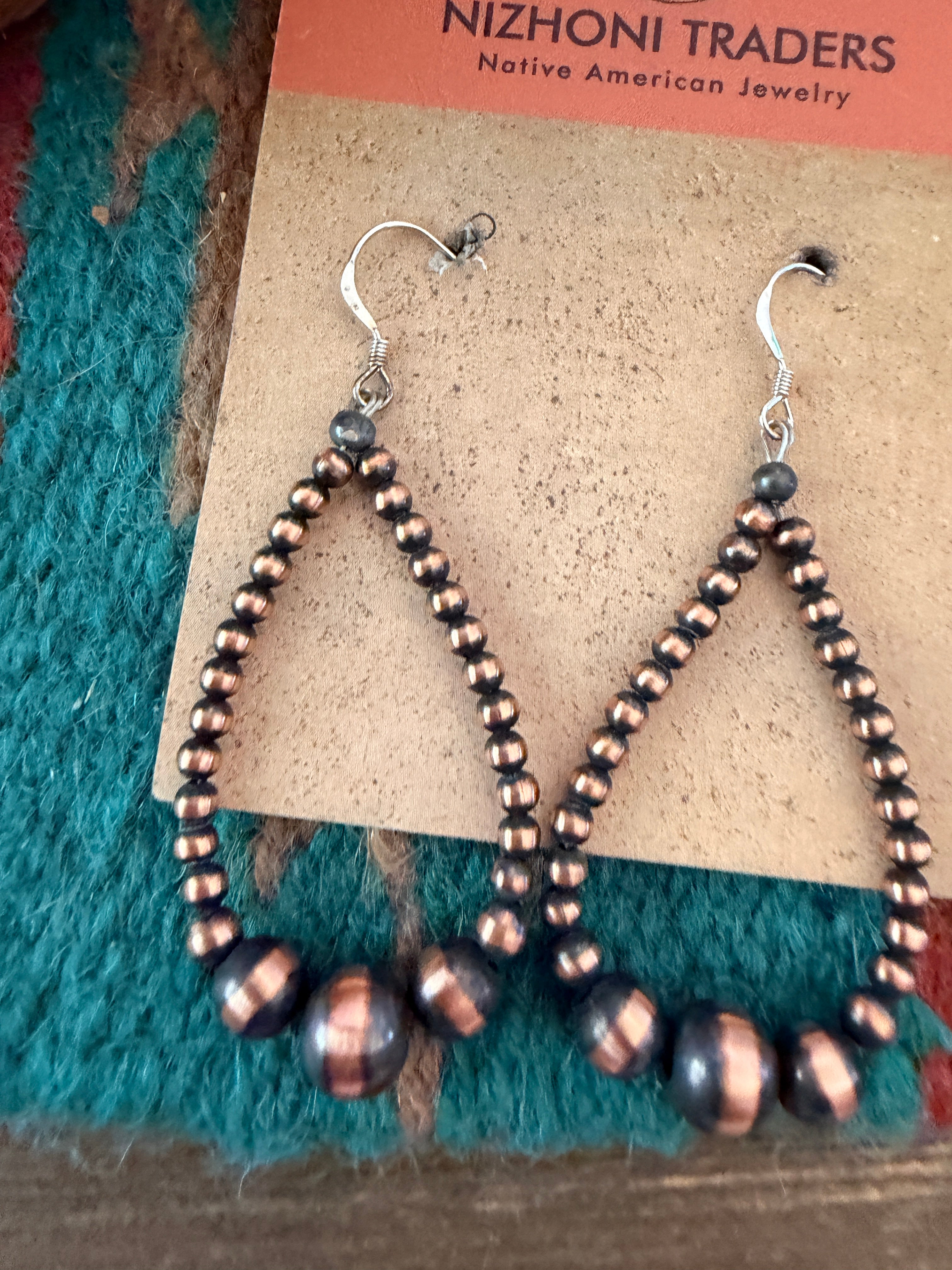 Handcrafted Copper Beaded Dangle Hoop Earrings