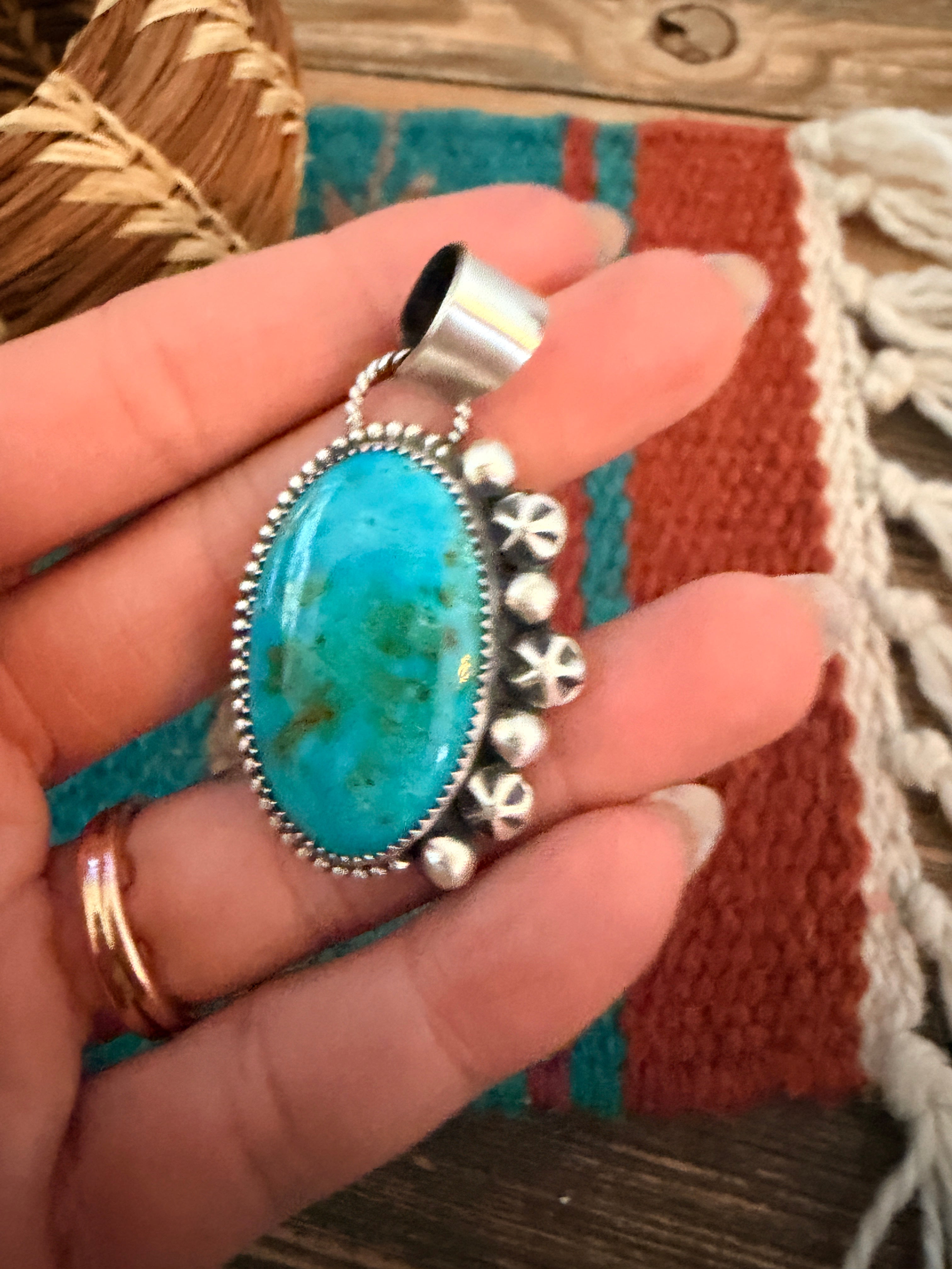 Handmade Sterling Silver & Tyrone Turquoise Pendant